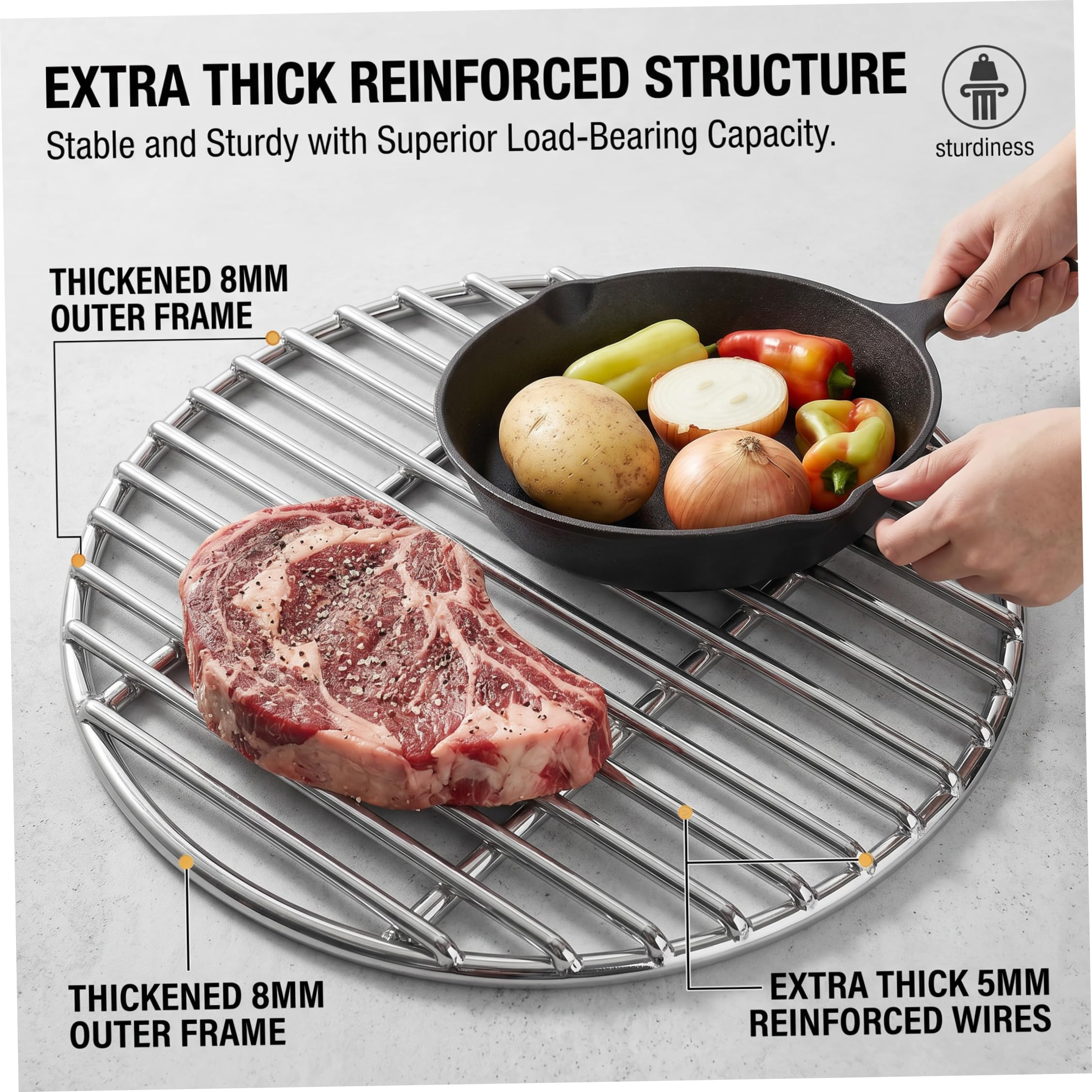 Griglia per griglia in Acciaio Inossidabile, Griglie per Spesse Rotonde sostitutive per Barbecue per Uso Alimentare Resistente per Campeggio Picnic all'aperto e Interni, 19 Pollici, g