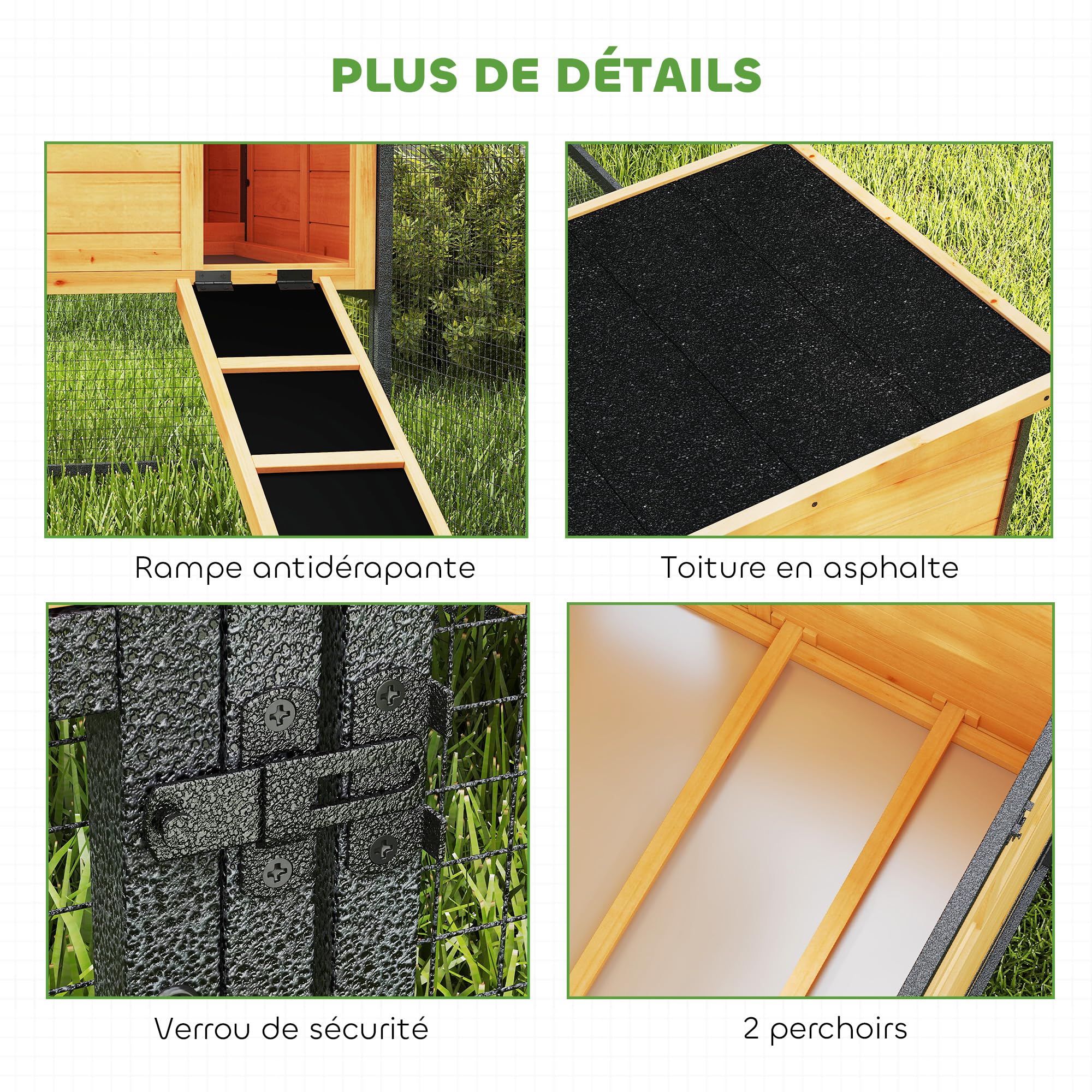 PawHut - Gallinero de madera y acero para 3-5 gallinas, gran gallinero con recinto, pondero, cajón de expulsión y techo abierto - cobertizo para gallinas de jardín al aire libre 192 x 81,5 x 104 cm