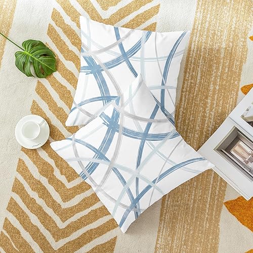 Miniatura 4 de CaliTime Juego de 2 fundas de almohada decorativas de vellón con líneas geométricas abstractas en forma de arco, para sofá, cama, decoración de casa
