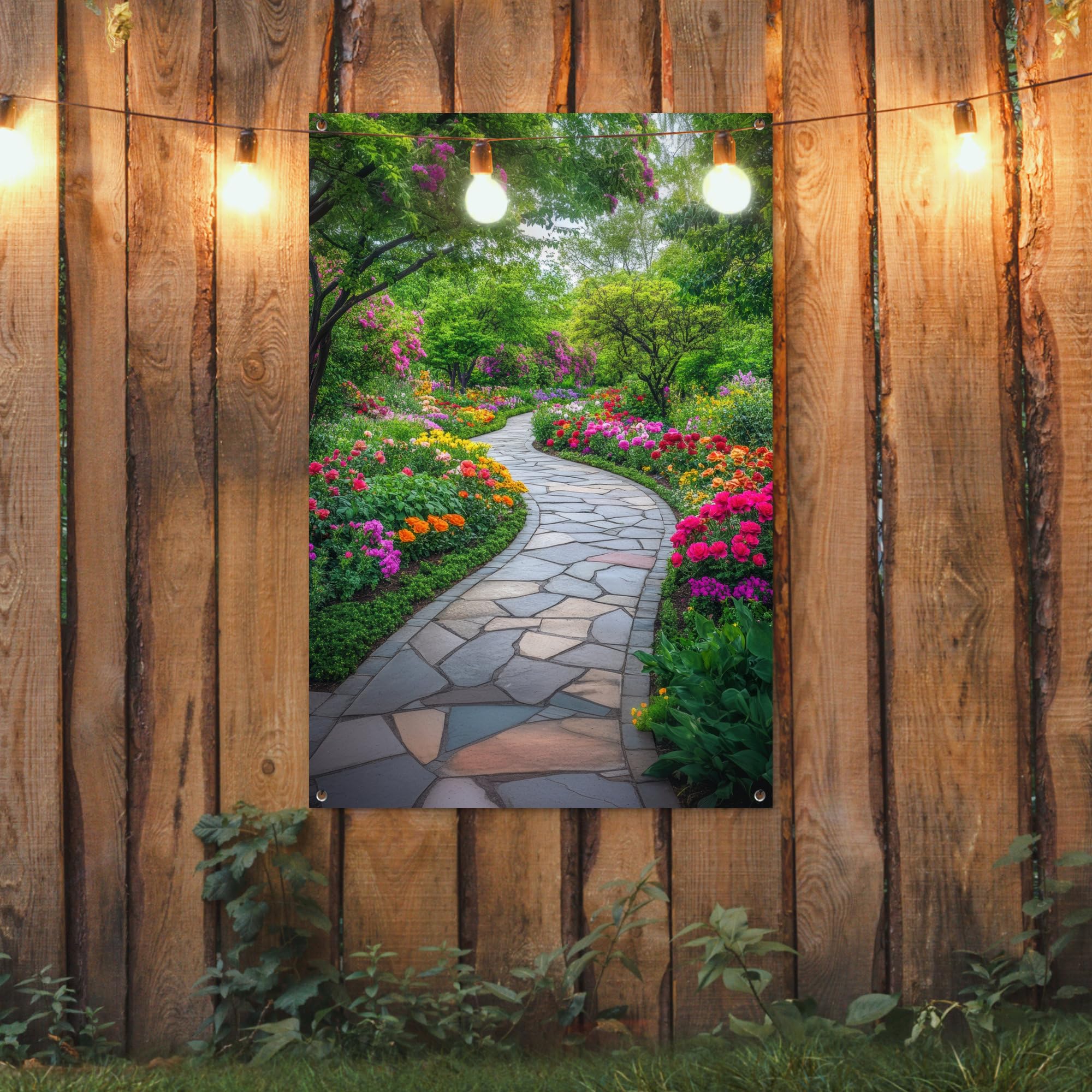 MuchoWow© Gartenposter 80x120 cm Outdoor Bilder Gartendeko für draußen Wetterfest Garten Deko Banner Draußen Bild Garden Decoration Park - Blumen - Tulpenfeld - Sonnenuntergang
