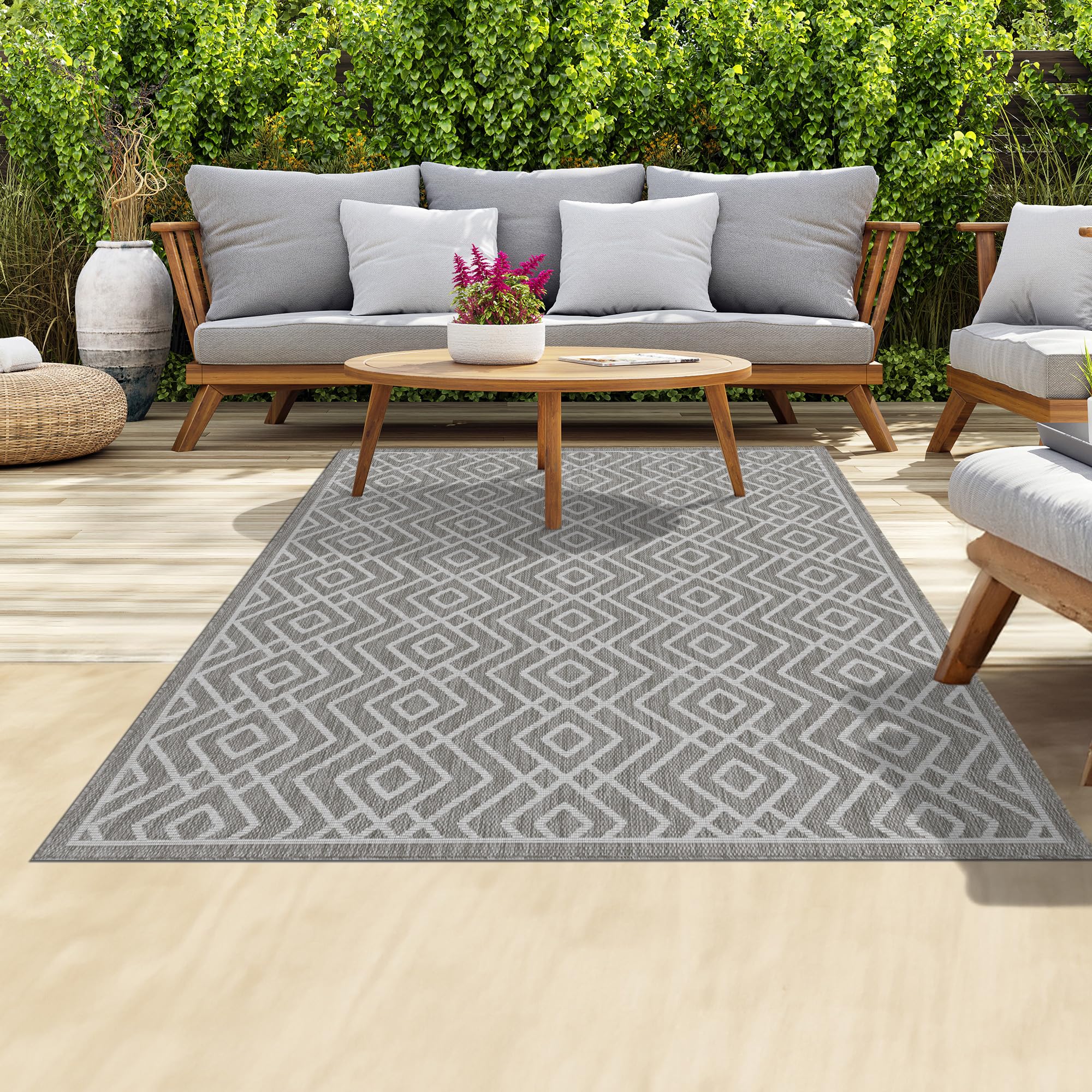 homeart Outdoor Rugs, Dark Grey Diamond, 120x170 - Image 2