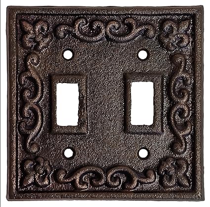 Lulu Decor, Fleur De Lis Cast Iron Switch Plate in Antique Rustic Brown Finish, Perfect for Any Room or Office Space.