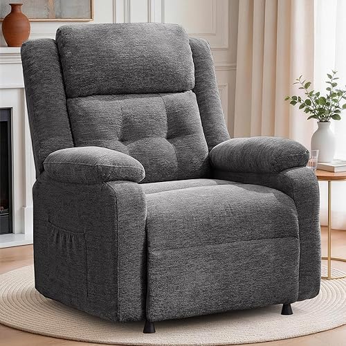 Power Recliner Chair, Living Room Chairs for Adults, Oversized Electric Recliner with Side Pockets, Chenille Fabric Reclining Chair for Living Room, Bedroom