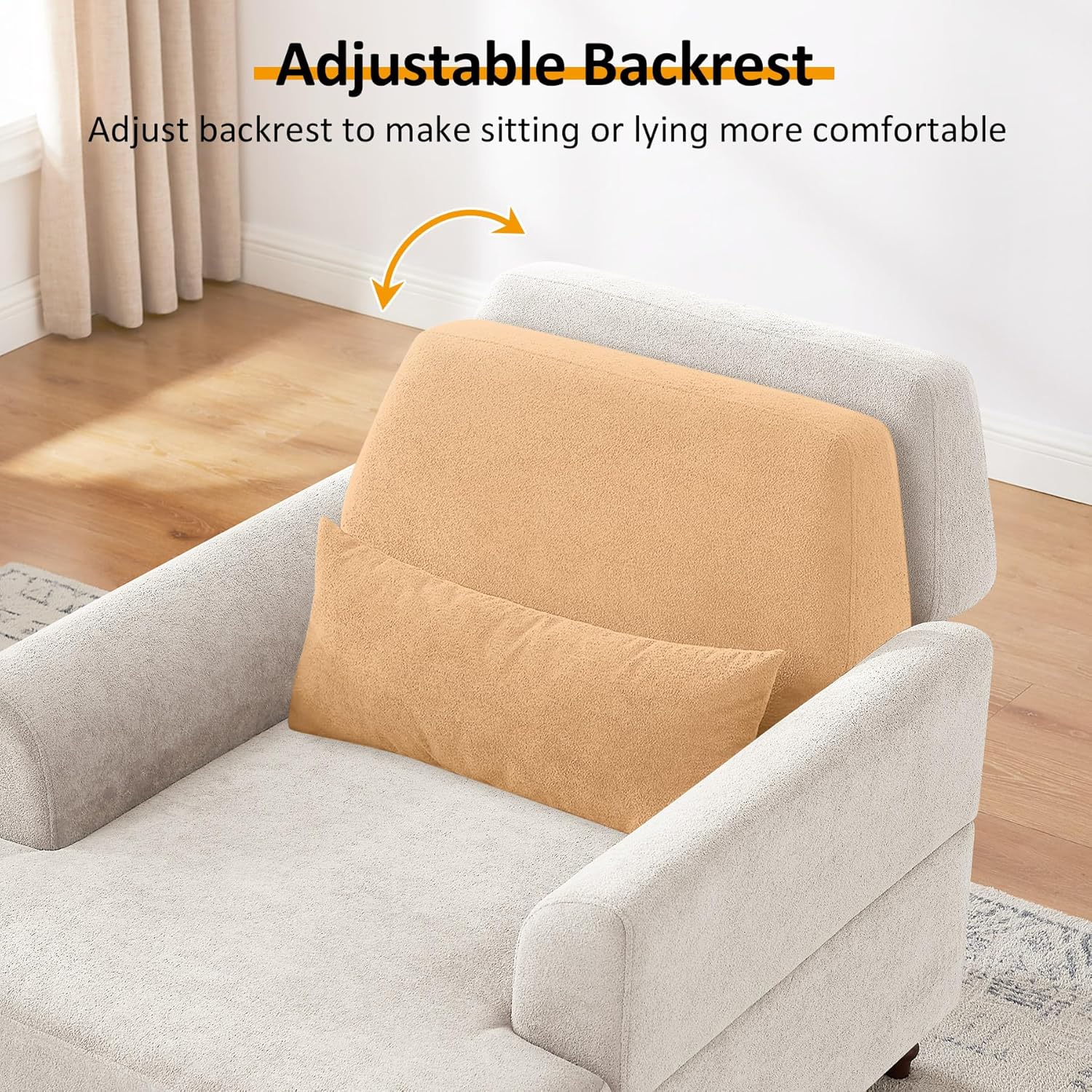 Chaise Lounge Accent Chair Indoor with Adjustable Backrest, Oversized Armchair for Living Room & Bedroom, Upholstered Mid-Century Reading Chair, Comfy Single Sofa Chair, Modern Living Room Chair