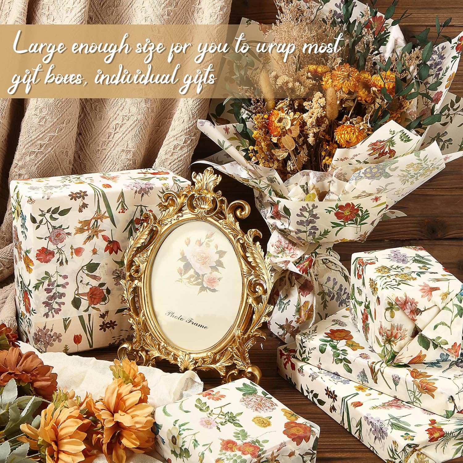 SUMMORO 100 Sheets Floral Tissue Paper Vintage Wildflowers Tissue Paper for Gift Bags Watercolor Floral Printed Gift Wrapping Papers for Wedding Bridal Shower Birthday DIY Craft, 20 x 14 Inch