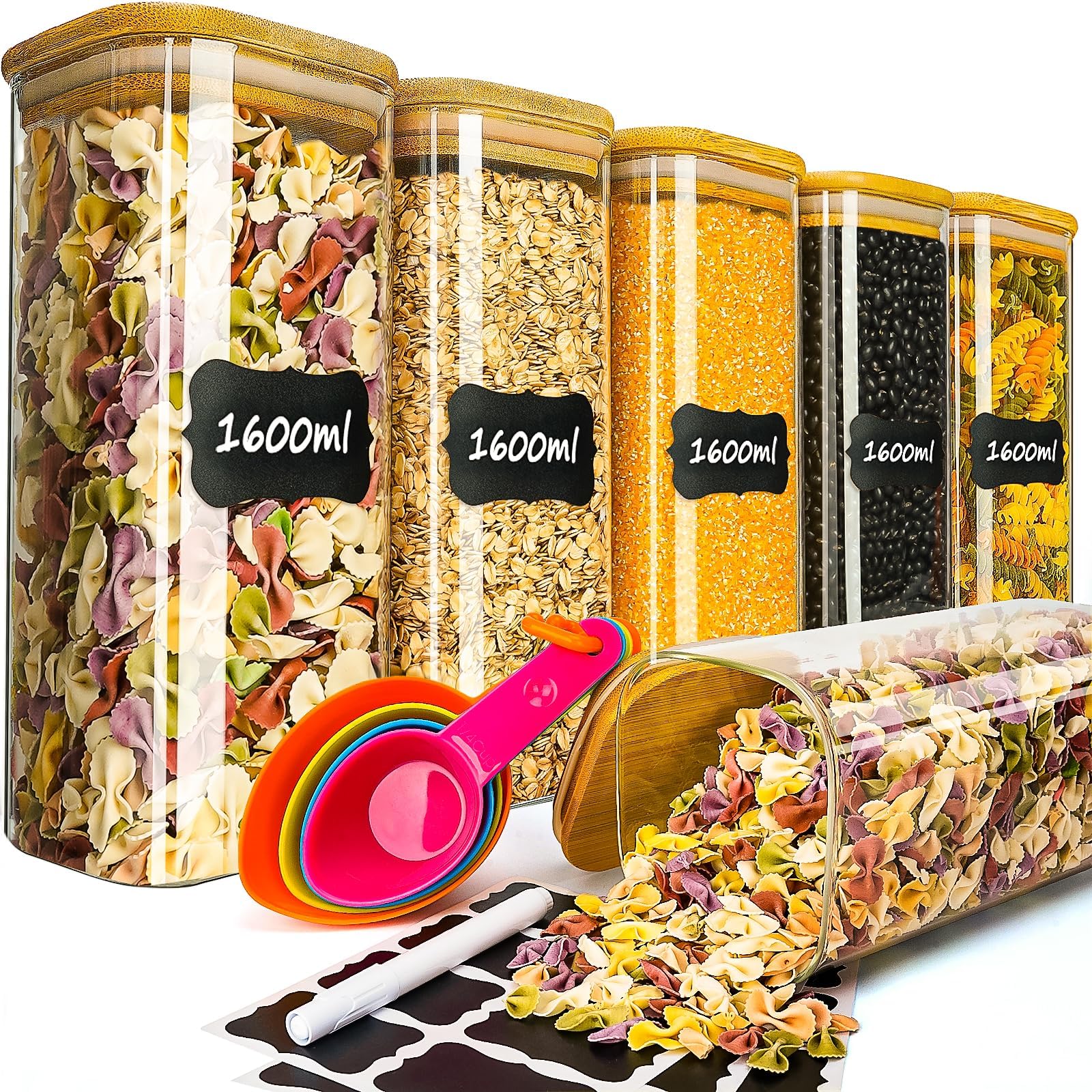 FoiiLiio Vorratsgläser Set - 6 Luftdichte Glasbehälter Mit Bambusdeckel, 700ml - Ideal Für Küche & Vorratsraum