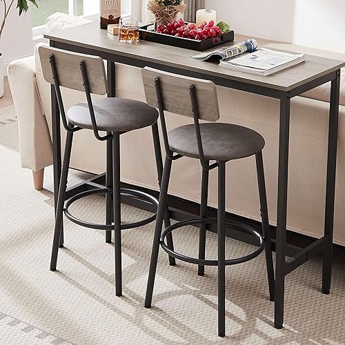 Miniatura 4 de Rhomtree Juego de mesa de comedor rústica de 3 piezas de 43 pulgadas extra larga con 2 taburetes, juego de mesa de comedor de madera y acero con