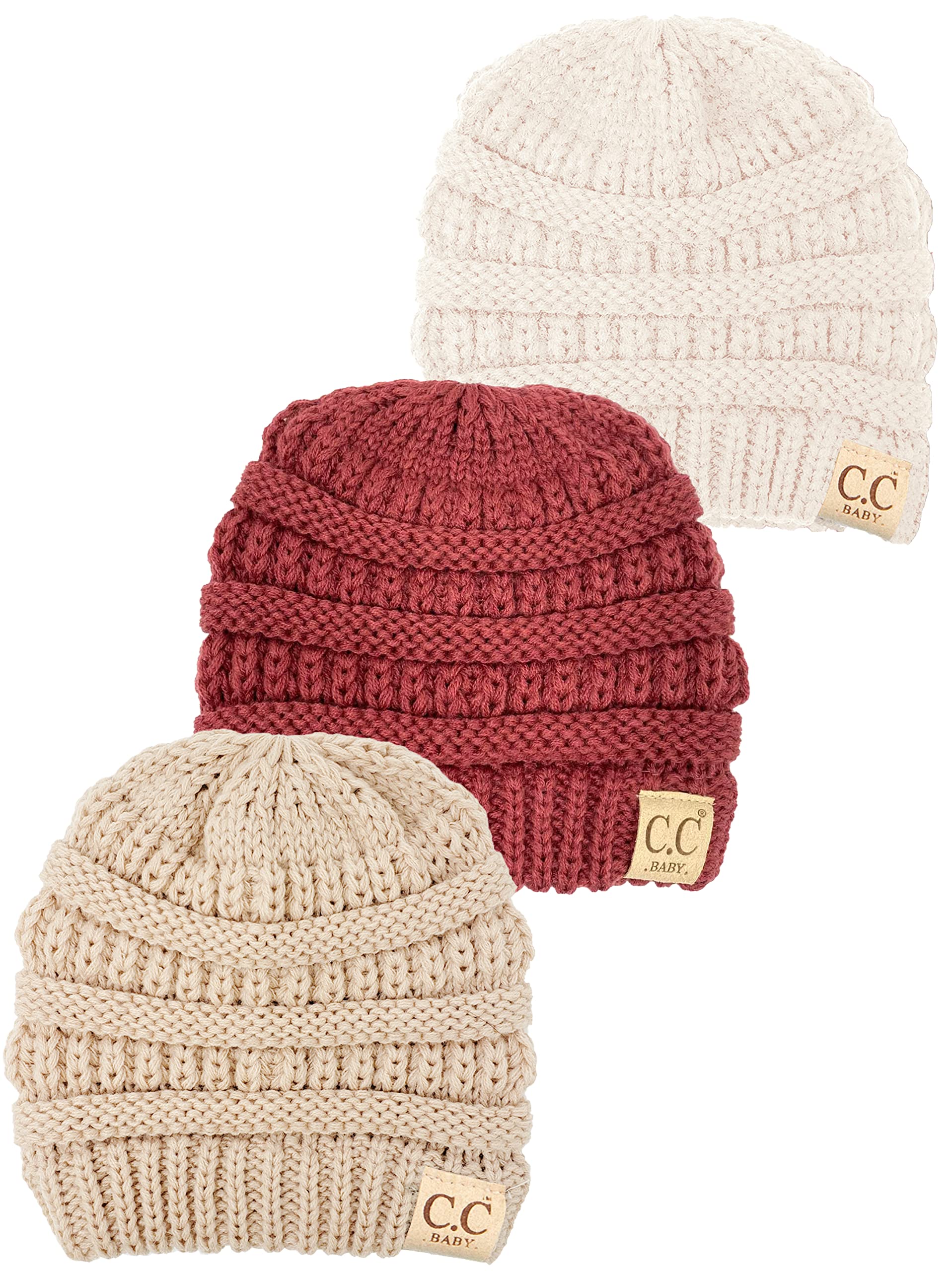 Funky Junque Exclusives - Gorro de invierno para bebé, diseño de calavera, cálido, suave, Paquete de 3: marfil/beige y rosa oscuro, talla única
