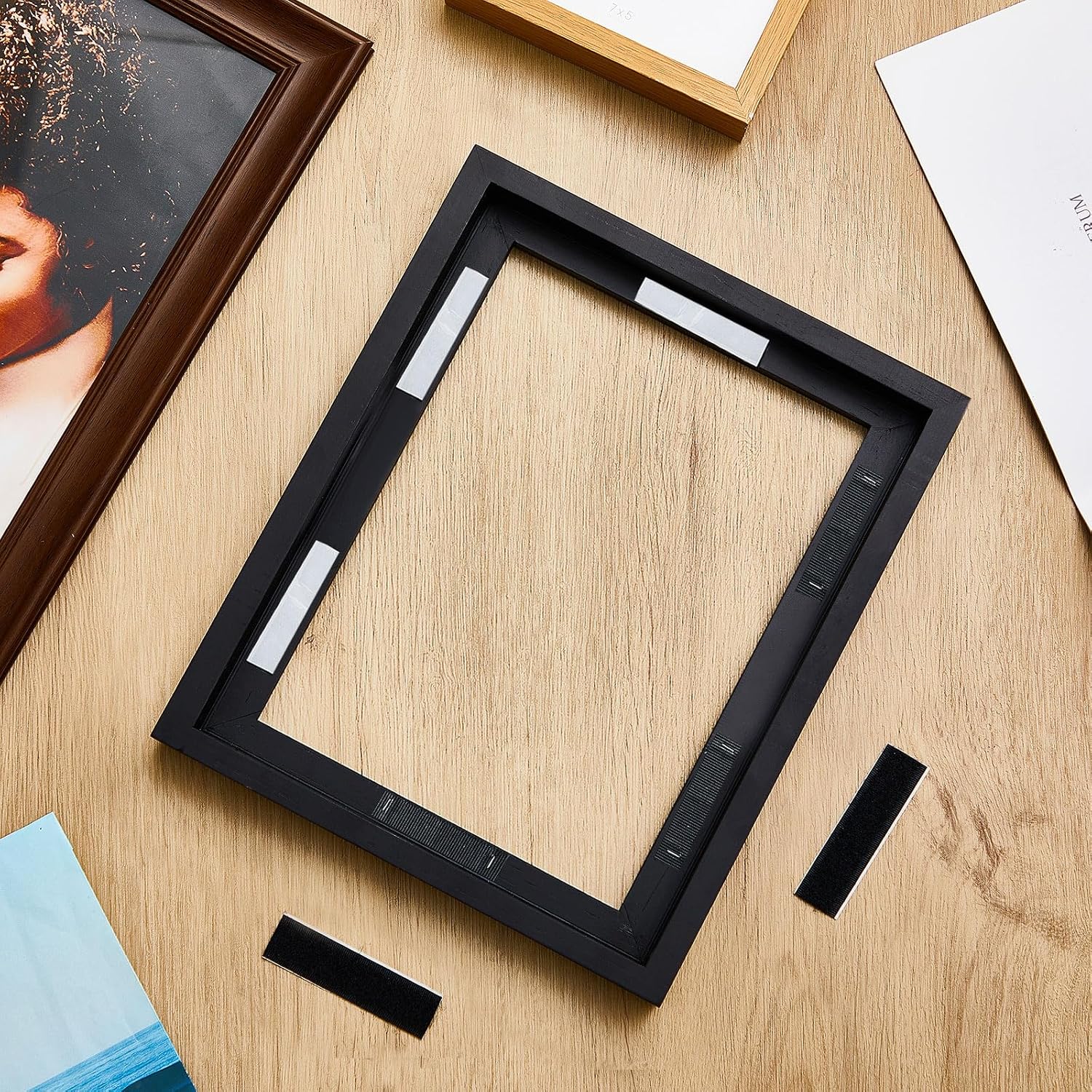 Qunclay 4 Pcs 11x14 Inch Canvas Floating Frame with Adhesive Strips Floater Frames for Canvas Painting Wood Vertical and Horizontal Wall Hanging Frame for Oil Painting Diamond Decor (Black)
