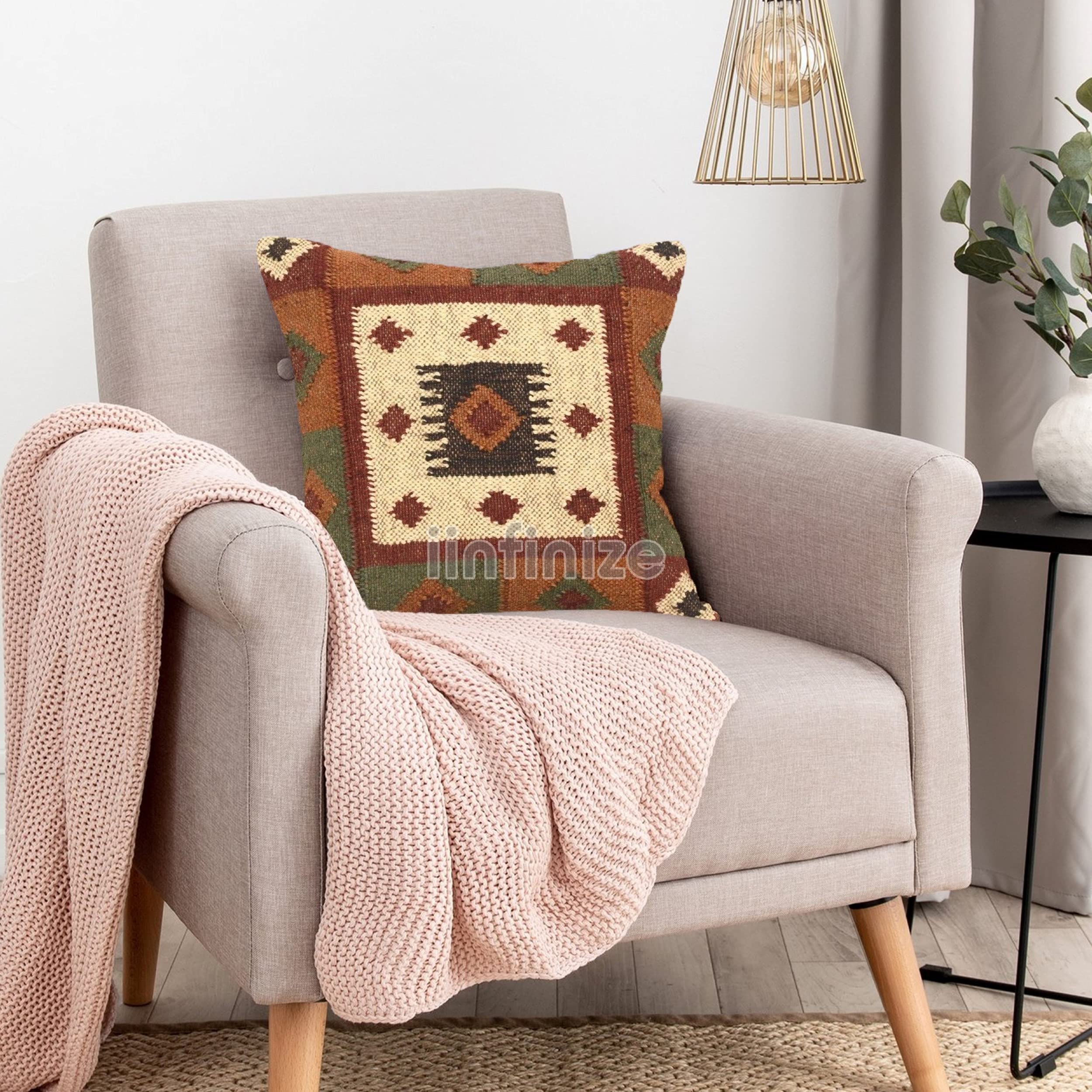 Housse de coussin en jute bohême tissé main pour salon rustique