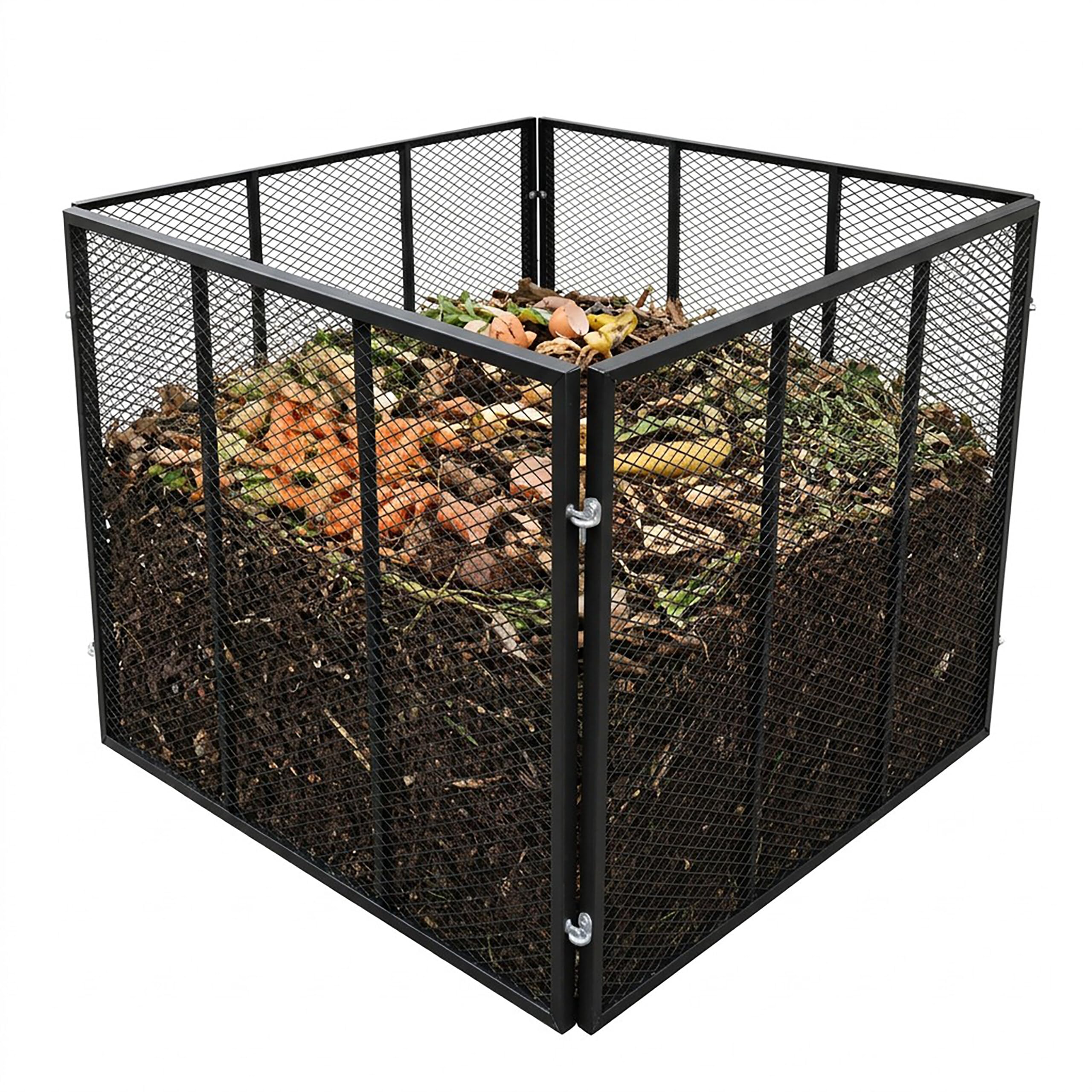 Relaxdays Komposter Metall, Biokomposter Garten, HBT: 80 x 100 x 100 cm, 800 Liter, Laubkomposter Gitter, Stahl, schwarz