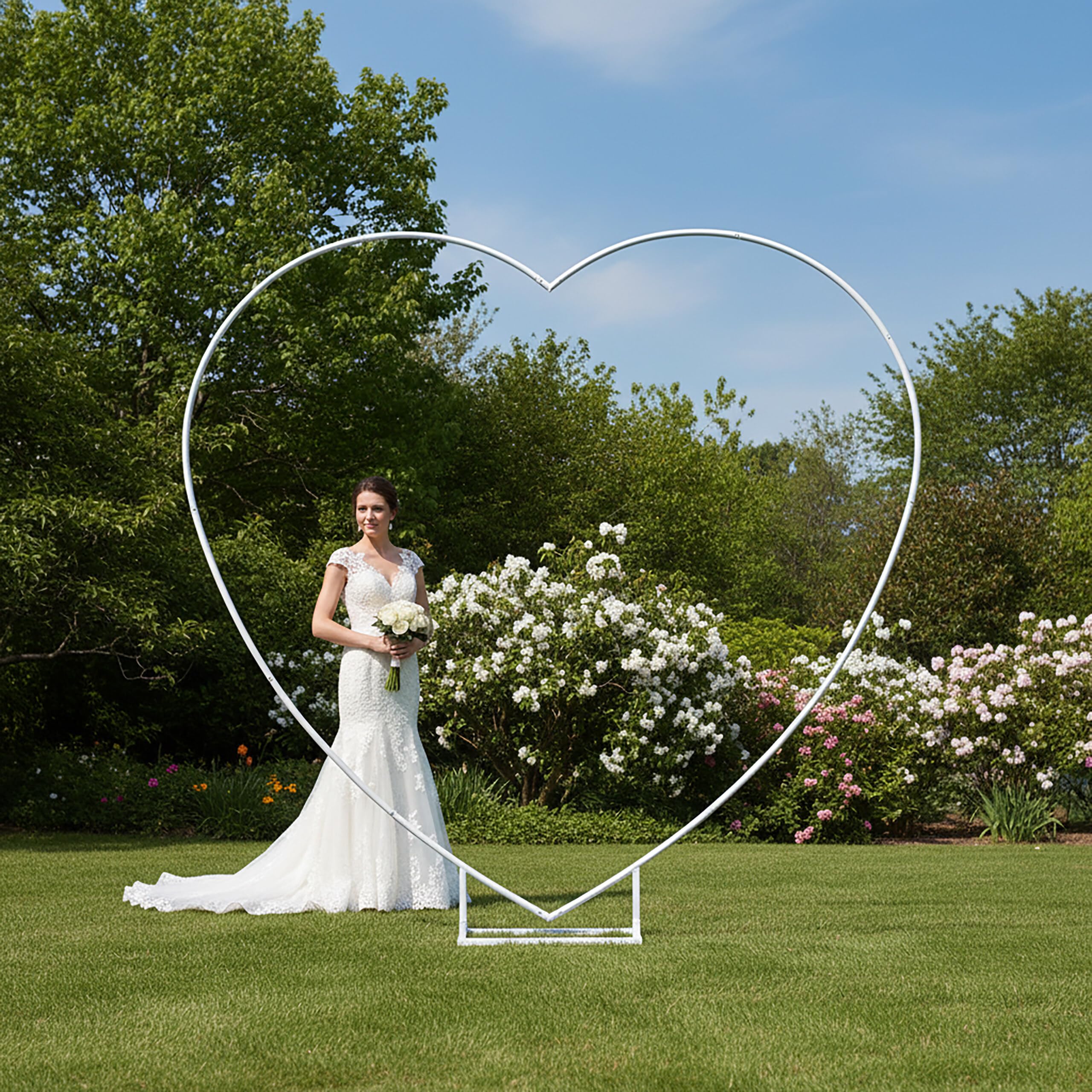 Arco de globos Relaxdays, forma de corazón, metal, boda, compromiso, Al x An: 220 x 220 cm, flores, blanco