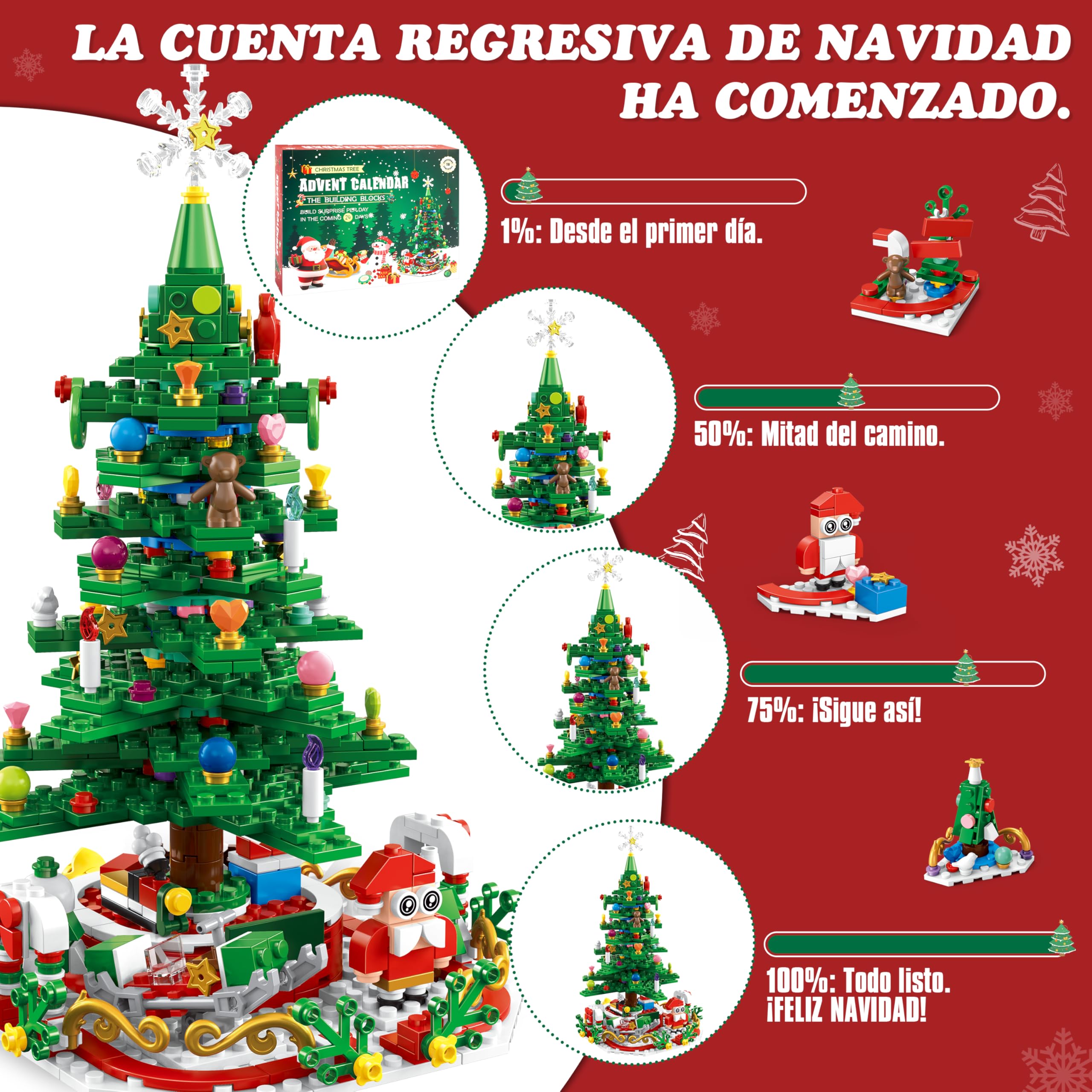 MOMOSTAR Calendario Adviento 2025, LED Bloques de Construcción con Árbol de Navidad 701 Piezas, Calendario Adviento Juguetes 24 in 1, Navidad Decoración Regalo para Niños Adultos partir de 6 años — view 2