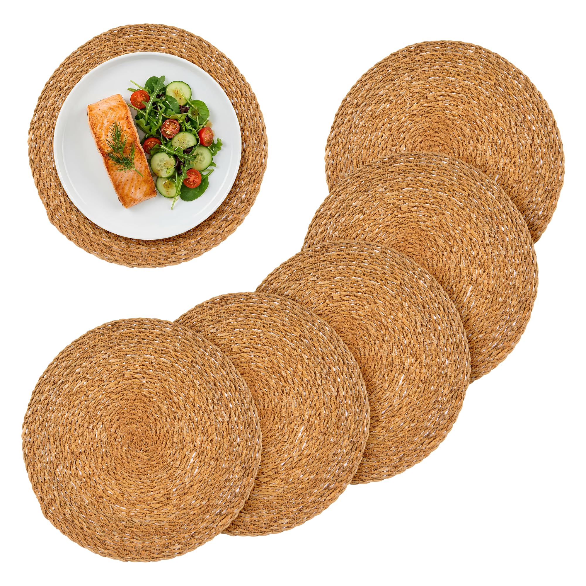 Argon Tableware Round Woven Typha Placemats - 30cm Diameter - Pack of 6 - Brown