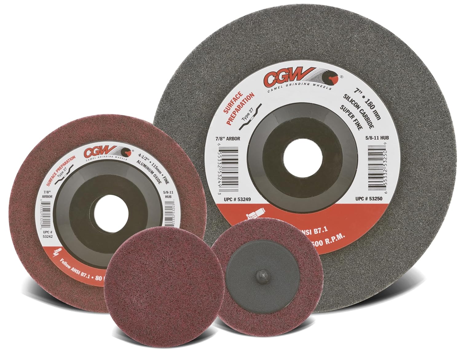 CGW Abrasives 53242 4-1/2X7/8 A/O T27 Maroon FINE Surface Preparation Wheels Unitized Aluminum Oxide (10 Pack)