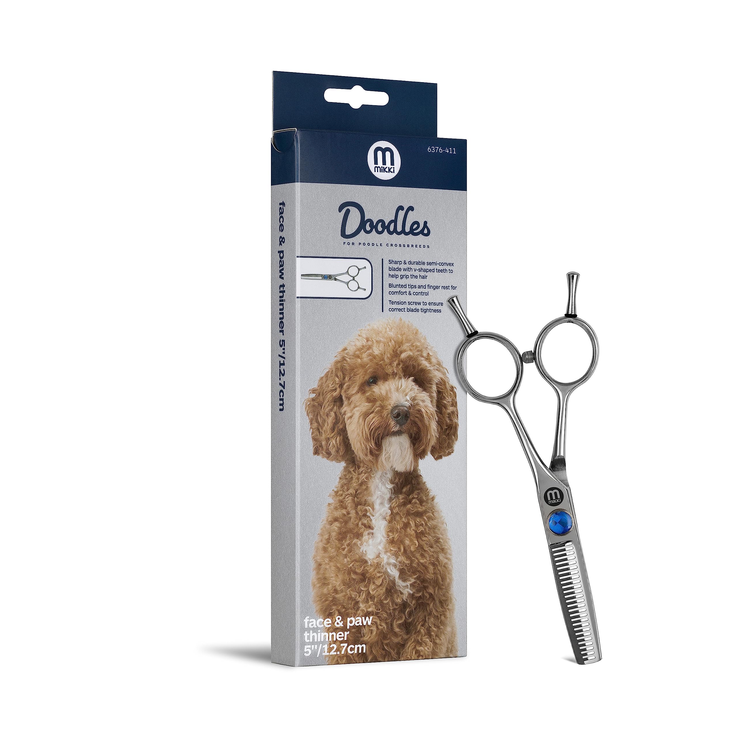 Mikki Doodle, Hunde- und Welpenschere zum Ausdünnen von Gesicht und Pfoten, scharfe und haltbare halbkonvexe Klinge, V-förmige Zähne, verstellbare Spannschraube für Kontrolle und Präzision, 12,7 cm