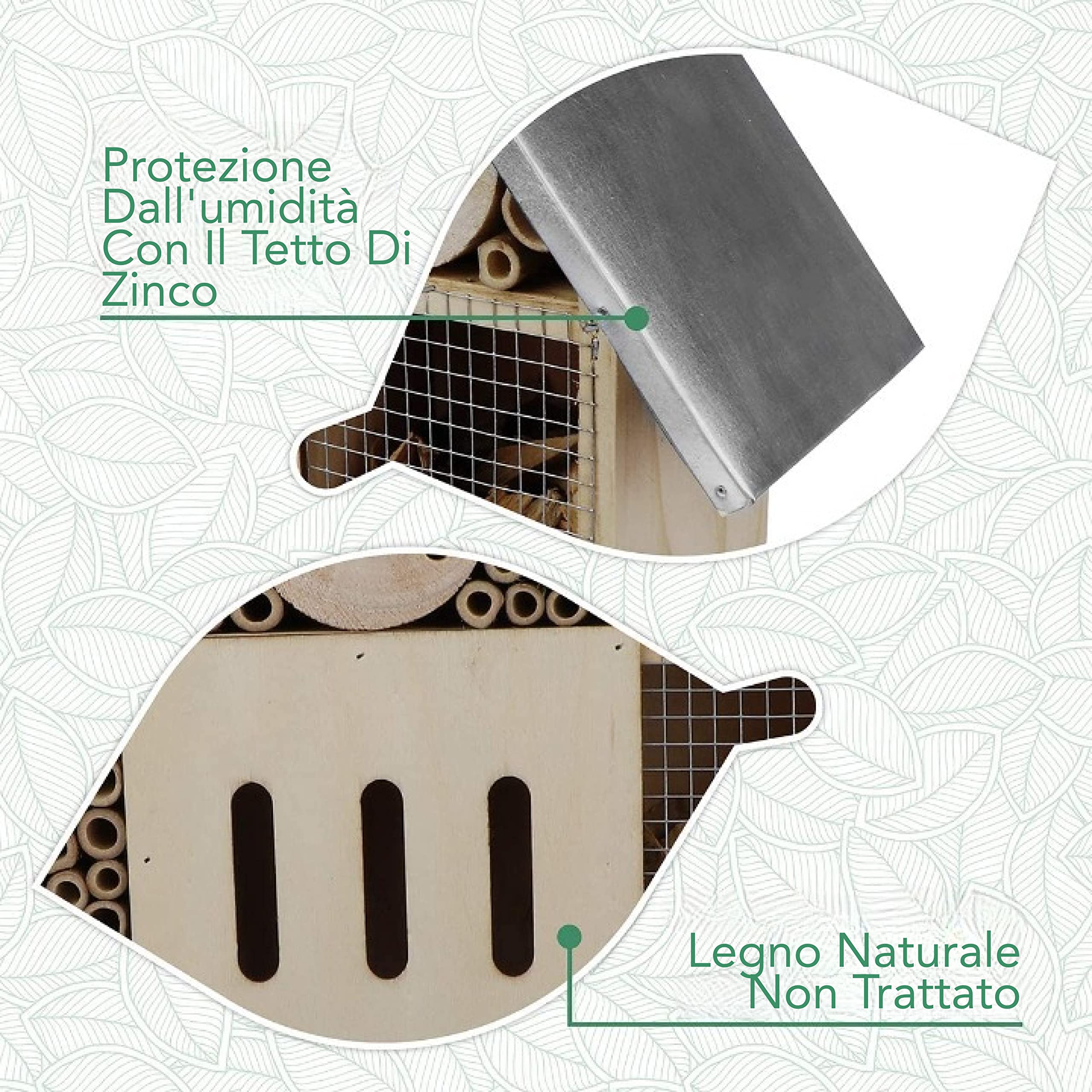 Wildlife Friend | Casa per Insetti – Casetta per le Api, Coccinelle e Altri Insetti (Non Formiche) – Realizzata in Legno Resistente e Tetto in Metallo – 57x30x9 cm, Altezza con Supporto 76 cm