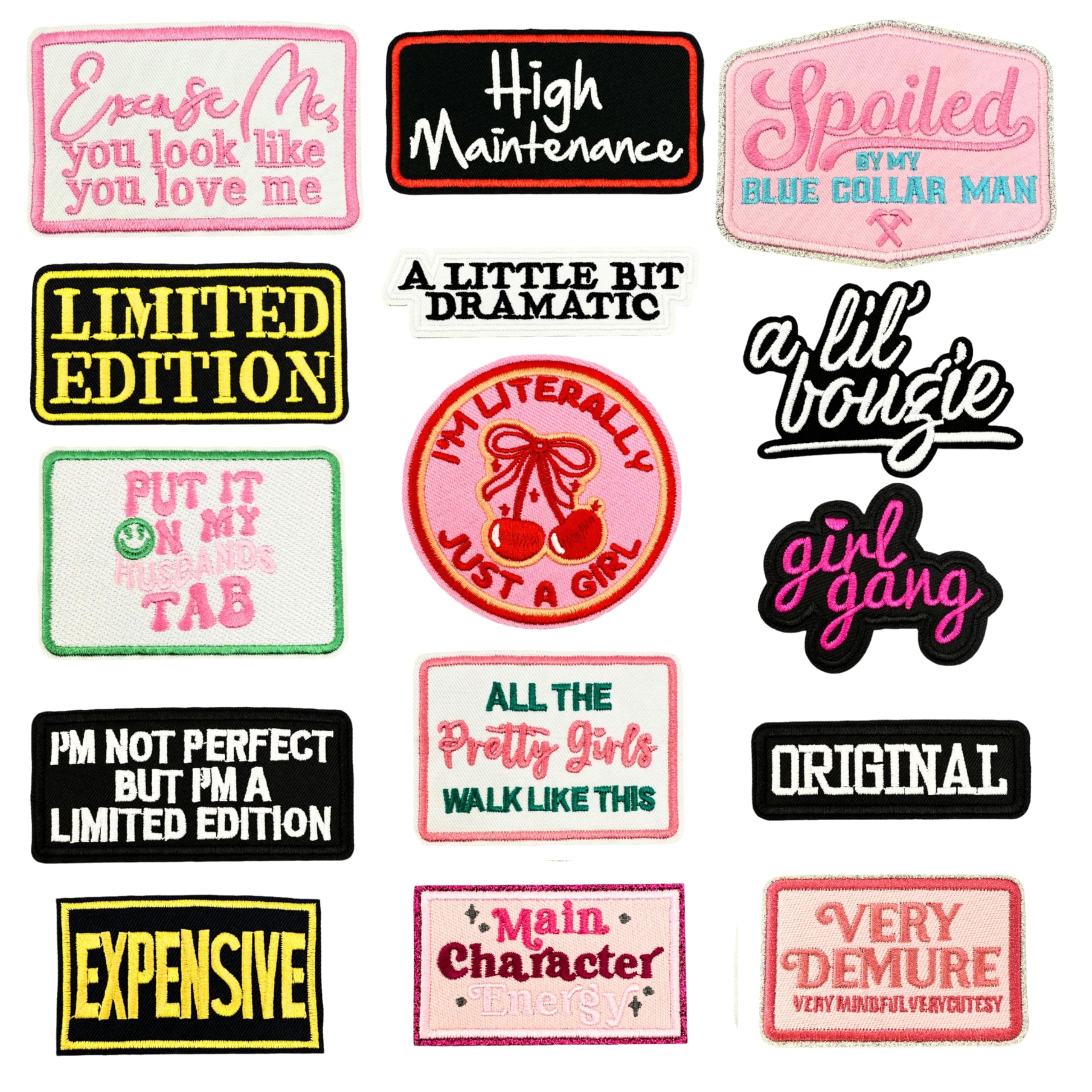 View 1 of 16PCS Sassy Girl Iron On Patches Funny Girly Quotes Embroidery