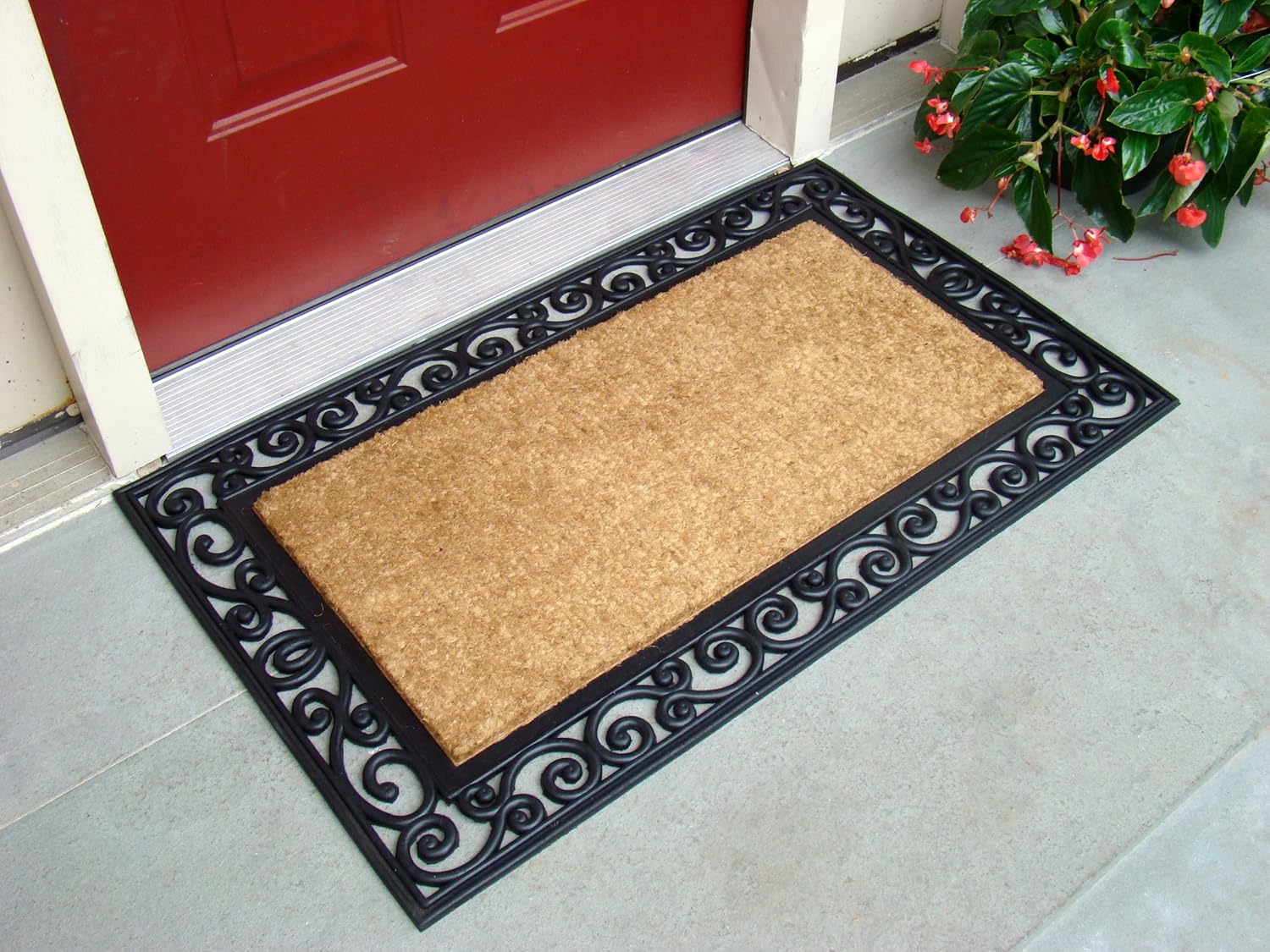 Kempf Inlaid Coir Doormat, 24" x 39", Natural Fiber Indoor/Outdoor Welcome Mat with Durable Non-Slip Backing for Front Door Entrances