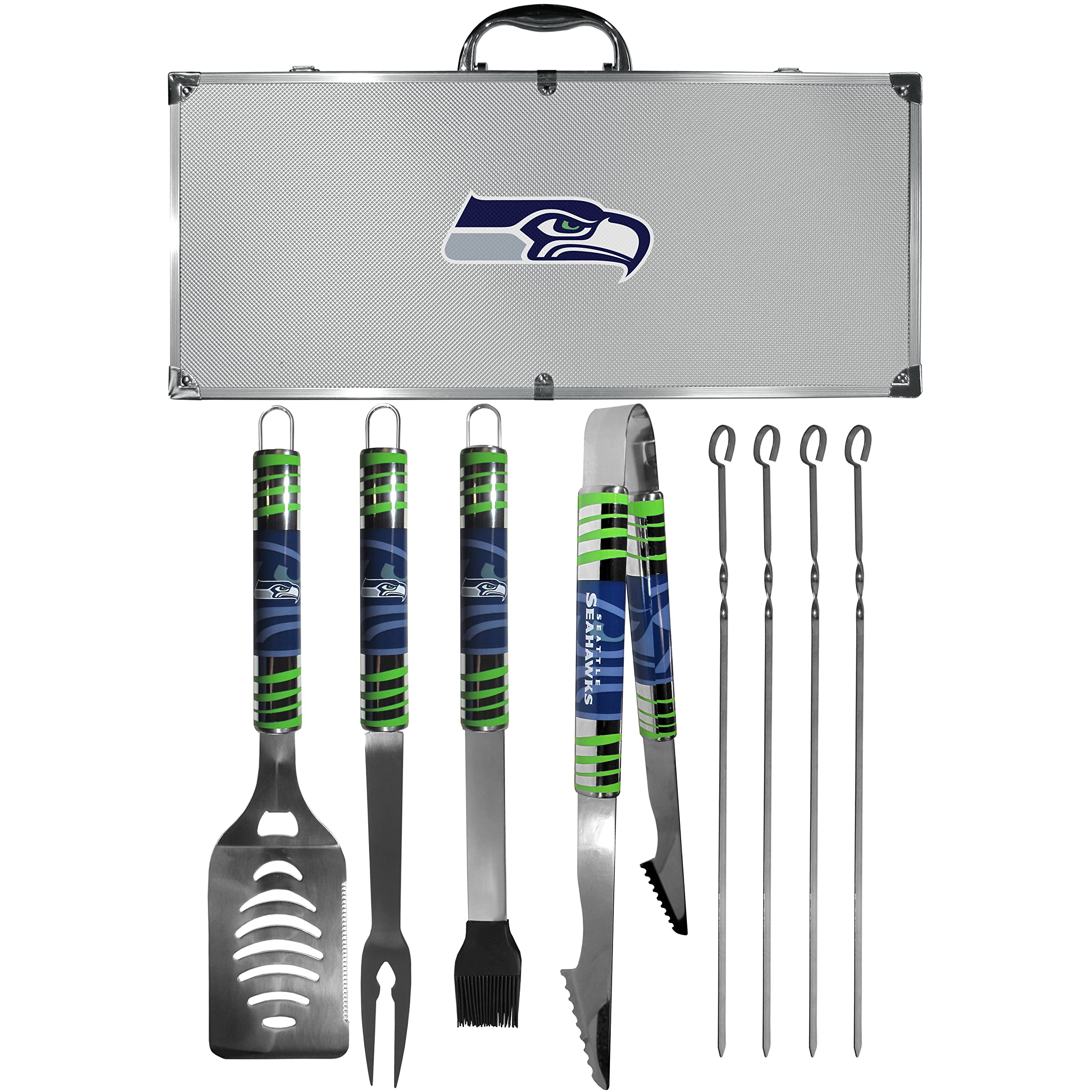 NFL Siskiyou Sports Fan Shop Seattle Seahawks Steel Tailgater BBQ Set w/Case 8 piece Gray