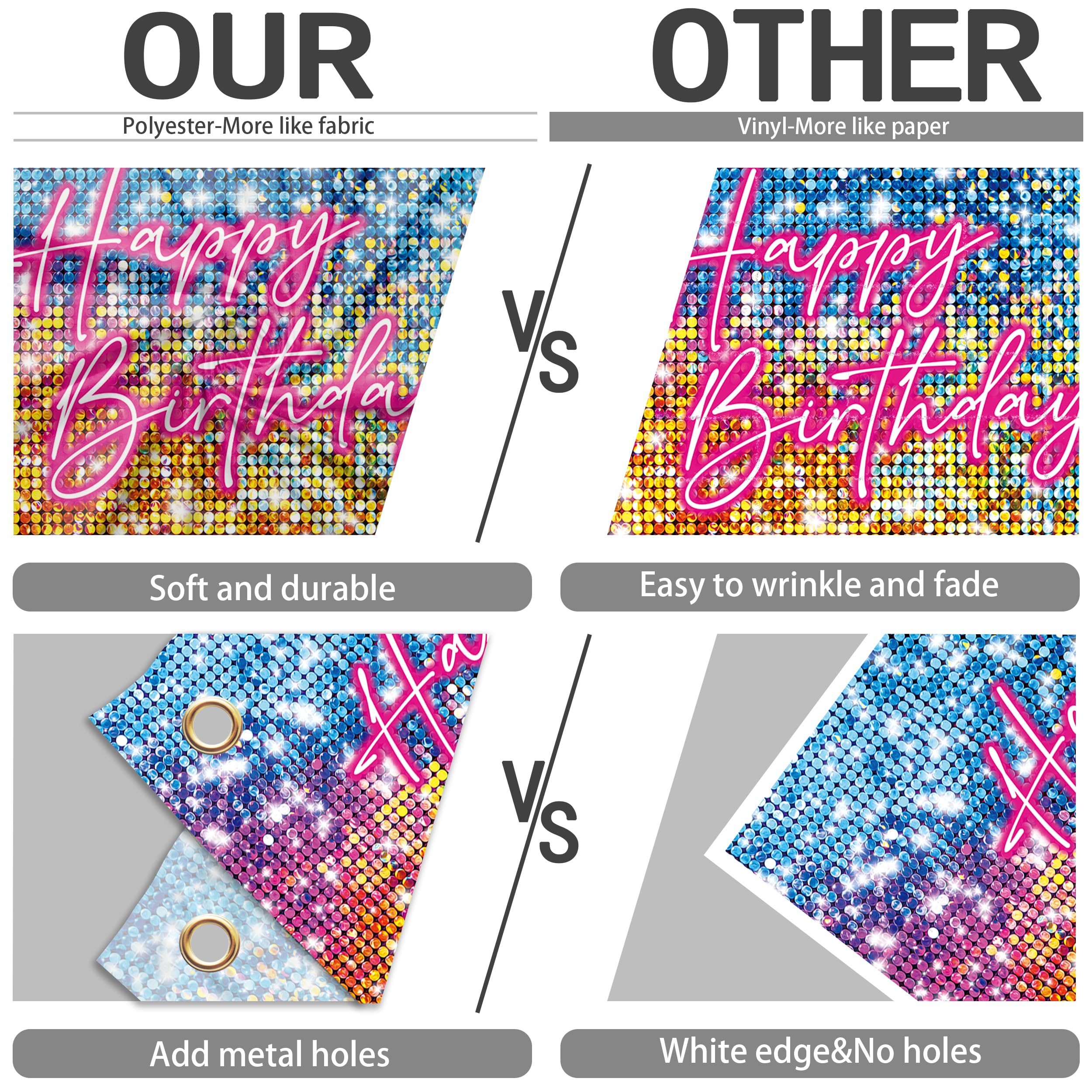 Atlastrip 7 x 5 ft Colorful Backdrop Birthday Background for Women Princess Neon Sequin Square Shimmer Decoration for Anniversary Party (Non-Glowing Brilliant Design) (Pink, 7 * 5 ft): PINK-BIRTHDAY 6*4 ft