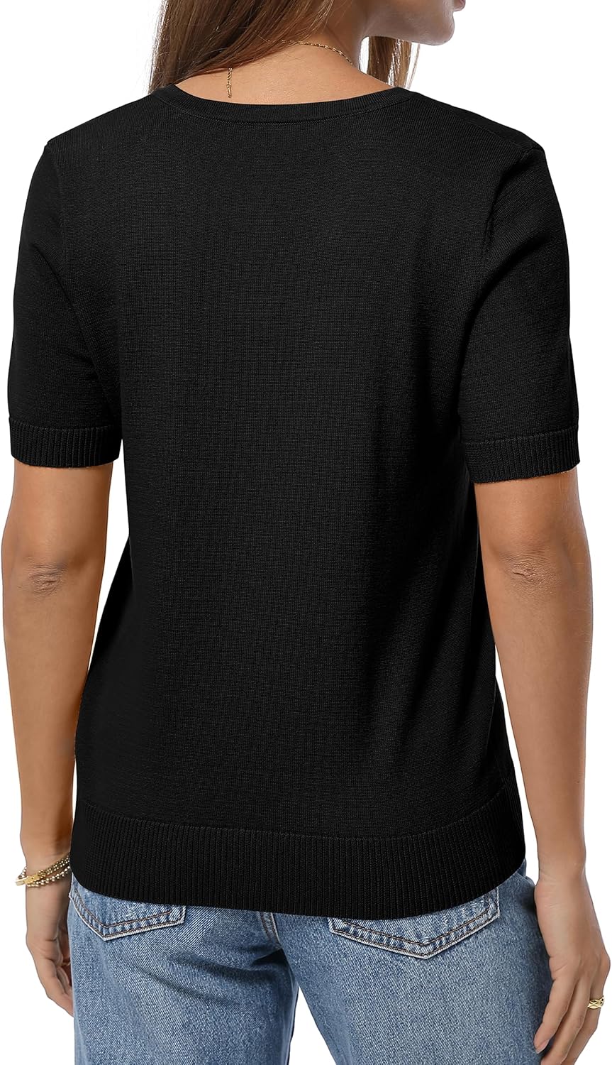 QUALFORT Women's 100% Cotton Cardigans Soft Lightweight Short Sleeve Knitted Crewneck Button Down Sweater - Image 6