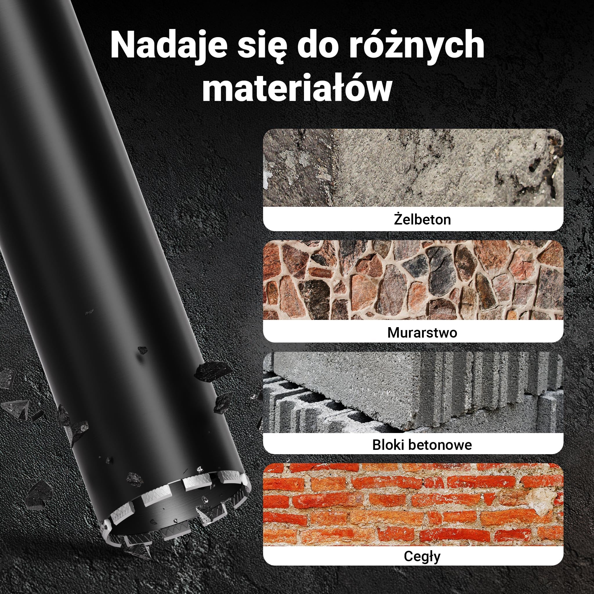 Wiltec Wiertło diamentowe koronowe typu Mesh Ø 132 mm o długości 450 mm, 1¼ UNC, do wiercenia w betonie, kafelkach, kamienia i granitu
