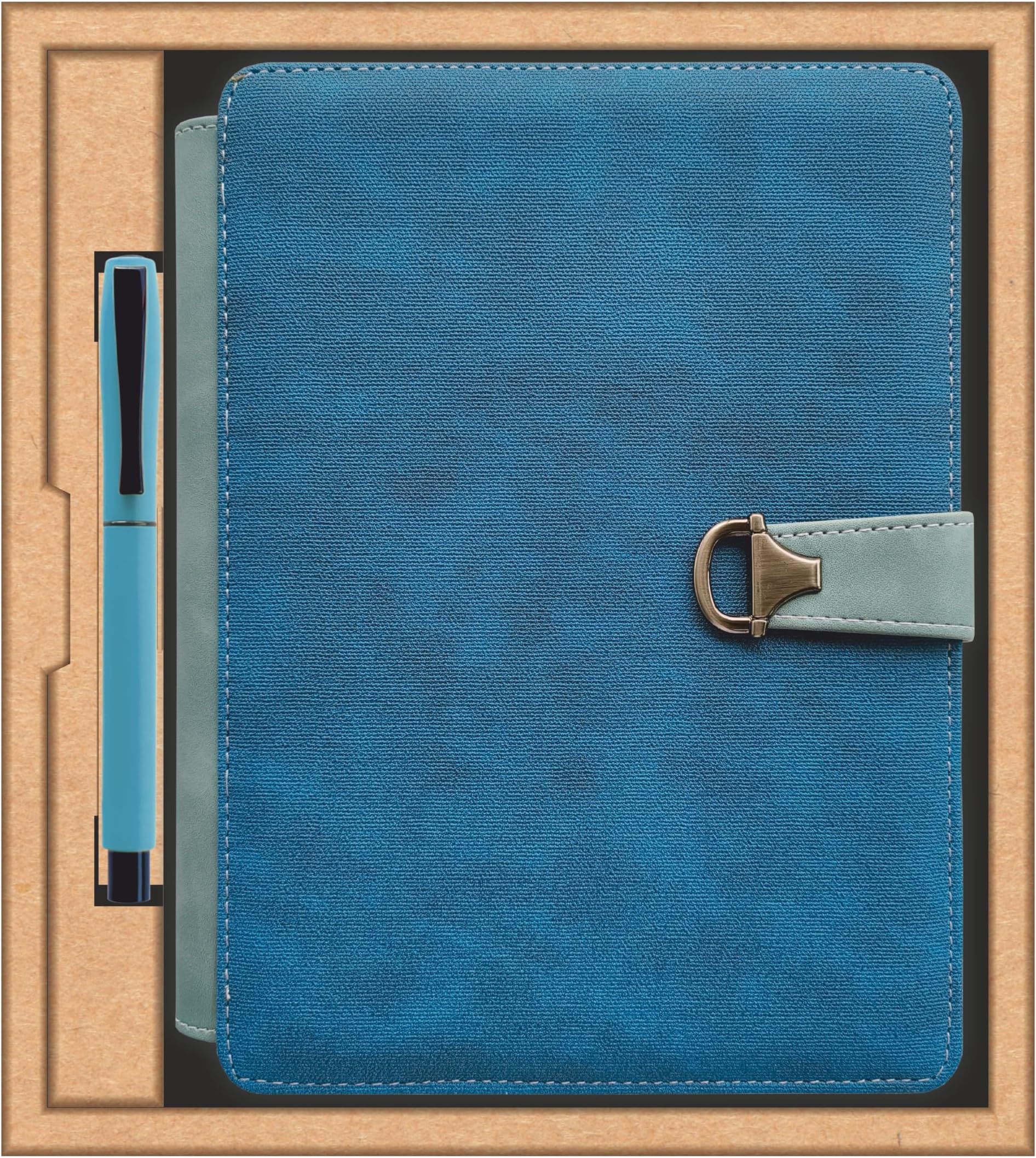 Anupam Glitz Journal with Matching Metal Roller Pen | A5 Soft Suede PU Cover Notebook with Magnetic Closure, Card & Currency Pockets, Monthly & Bill Tracker, 120 Pages, 100 GSM Ruled Paper (Blue)