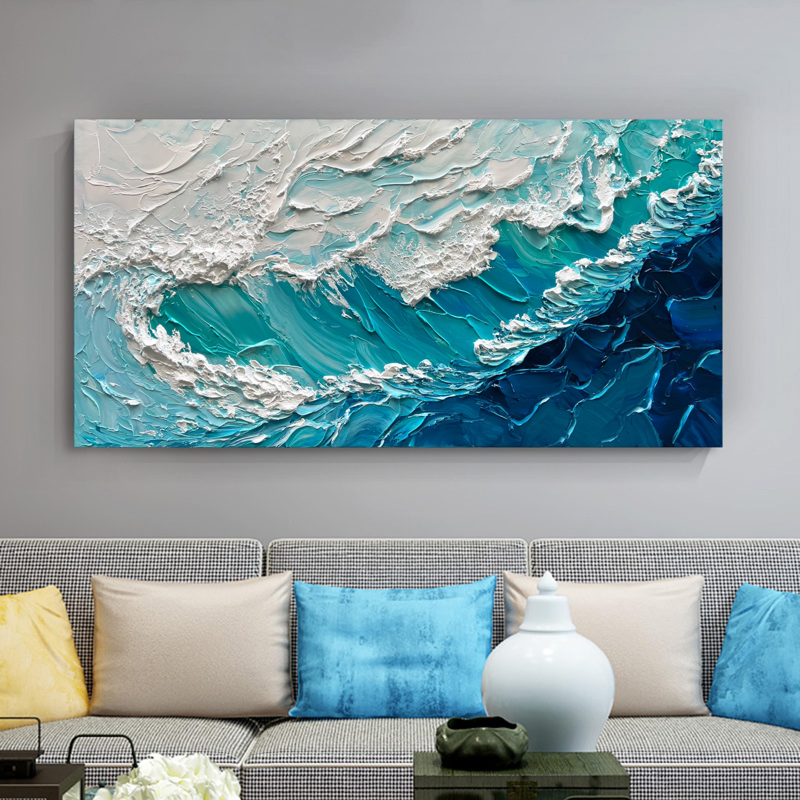 Amazon.com: NANKAI 24x48 Inches Blue Thick Texture Abstract Oil