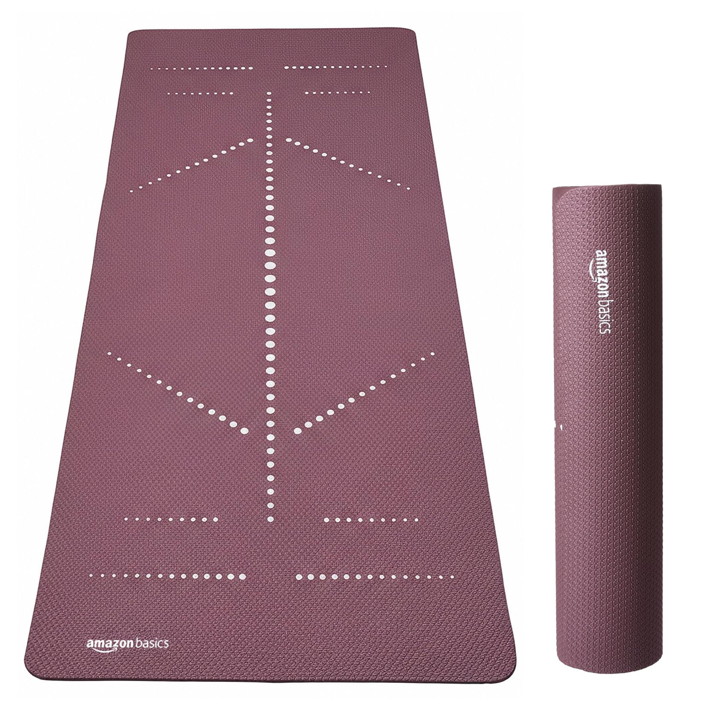 Amazon Basics Body Alignment Yoga Mat | 6 MM Thick Mat | Carry Strap | Grippy Surface | Anti Slip Exercise Mat | TPE & EVA Material | Yoga Mat for Men & Women | For Gym or Home (Wine)-image-10