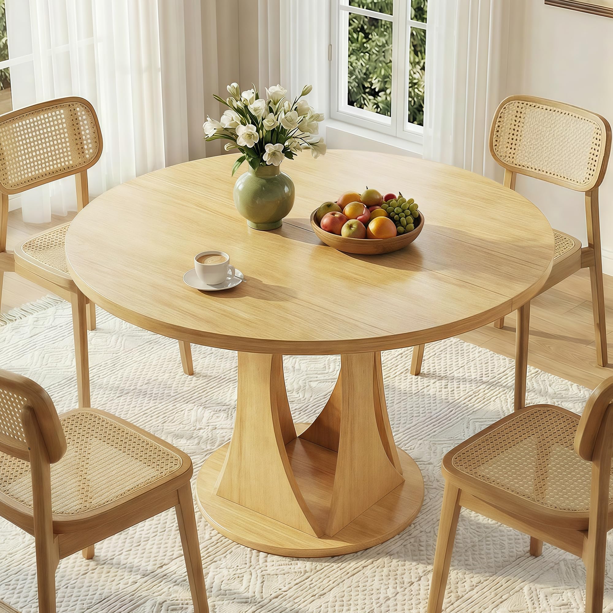 iPormis Round Dining Table Kitchen Dinner Table for 4-6 Dining Room Accent Furniture with Wooden Tabletop and Geometric
