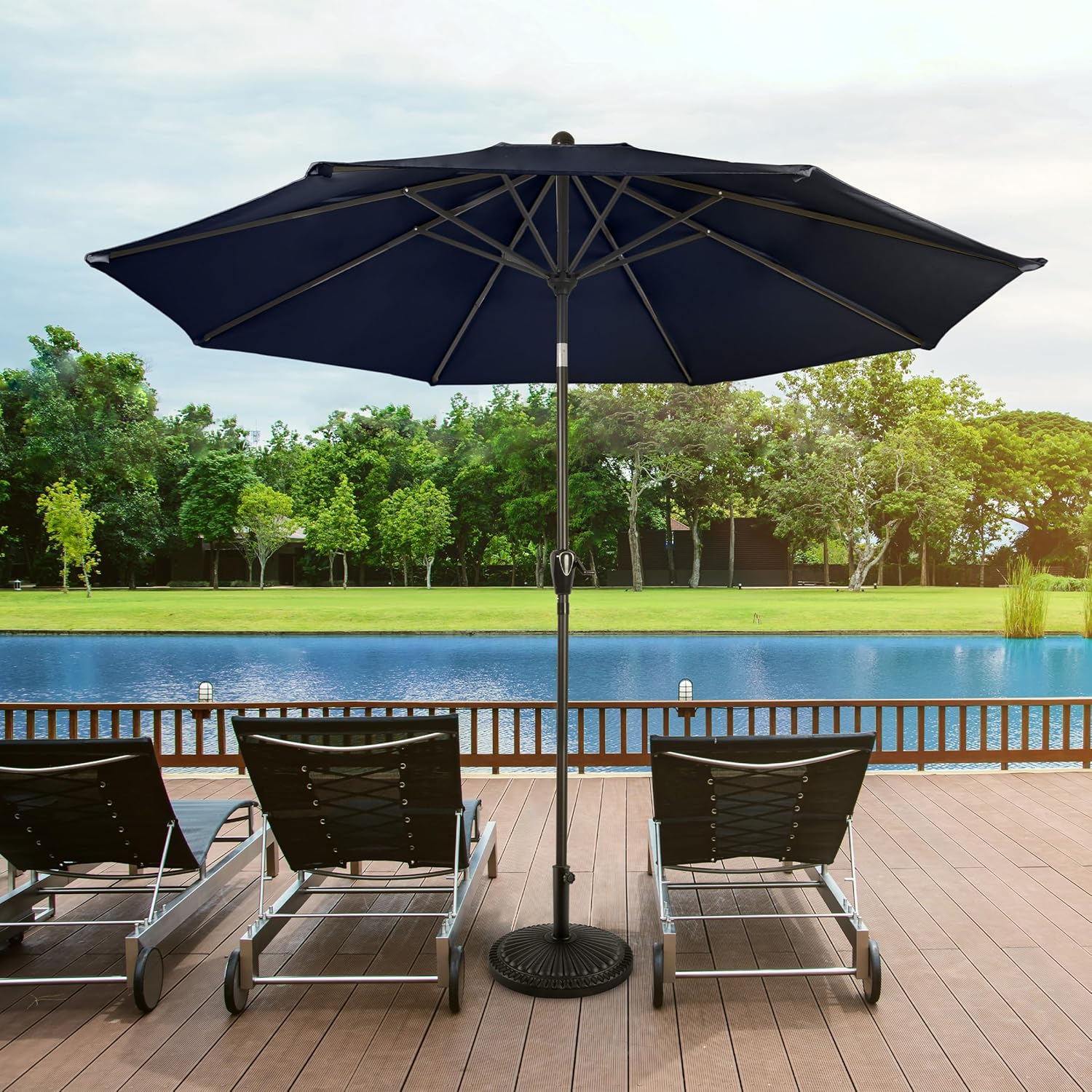 Pure Garden Patio Umbrella with Auto Tilt - 10ft Easy Crank Outdoor Umbrella with Vented Canopy for Deck, Balcony, Porch, Backyard, or Pool (Navy Blue)