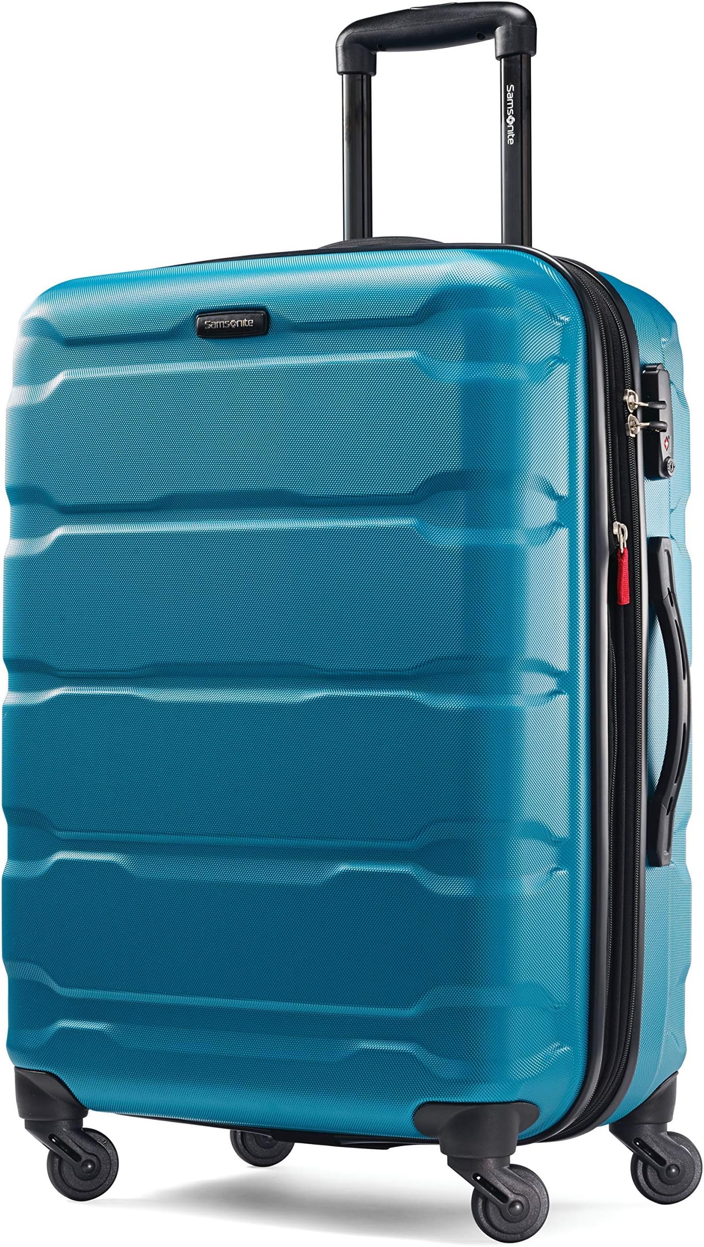 Samsonite Omni PC Hardside Expandable Luggage with Spinner Wheels, Caribbean Blue, Checked-Medium 24-Inch