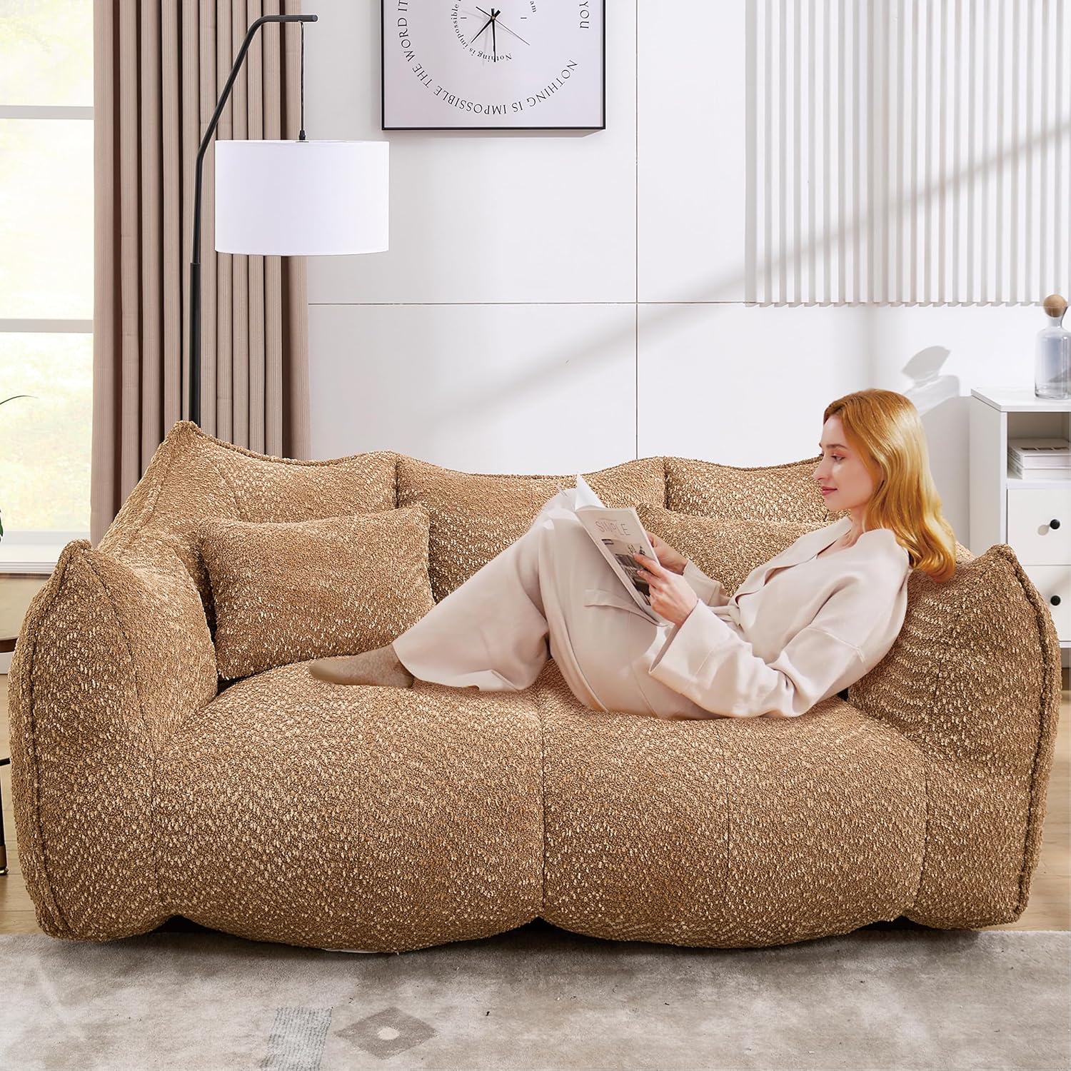 73" Giant Big Bean Bag Chairs for Adults Bean Bag Chair with Armrest Comfortable Square Lazy Sofas Foam Loveseat Sofa with Handle for Living Room,Bedroom,Apartment (Coffee, Love Seat)