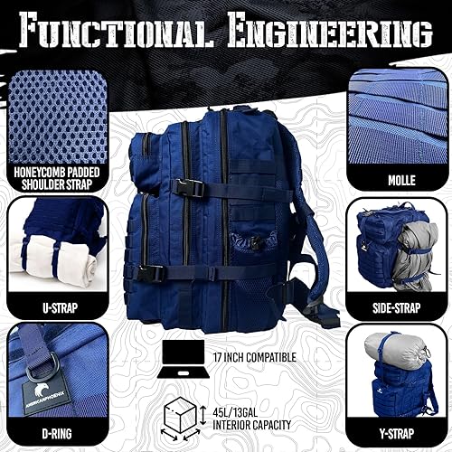 Miniatura 5 de AMERICANPHOENIX 45L Elite Mochila táctica  Mochila militar y de trabajo 3 veces más fuerte  Resistente al agua y resistente  Bolsa MOLLE Bug Out