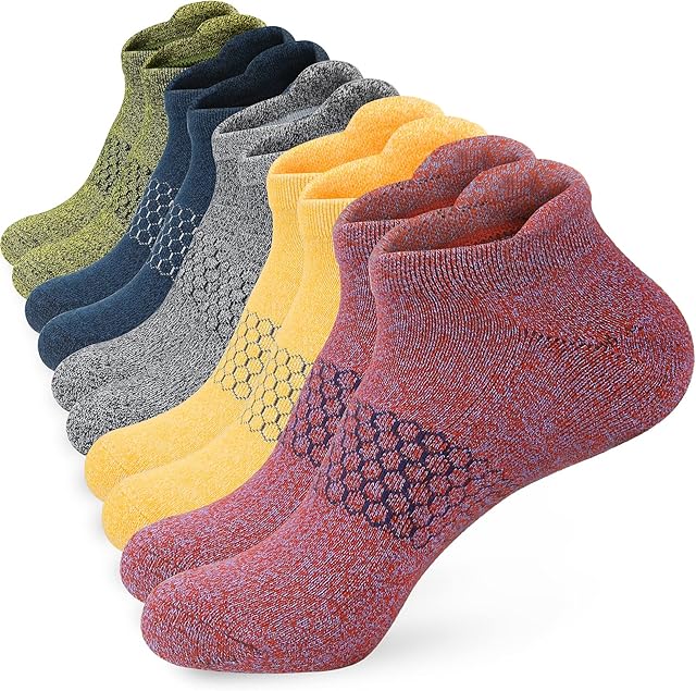 Womens Ladies White Black Thick Warm Trainer Running Ankle Socks Anti Blister Winter Sports Walking Support Socks for Women Size 4-7 Low Cut Cushioned Thermal Colourful Cotton Socks 5 Pairs