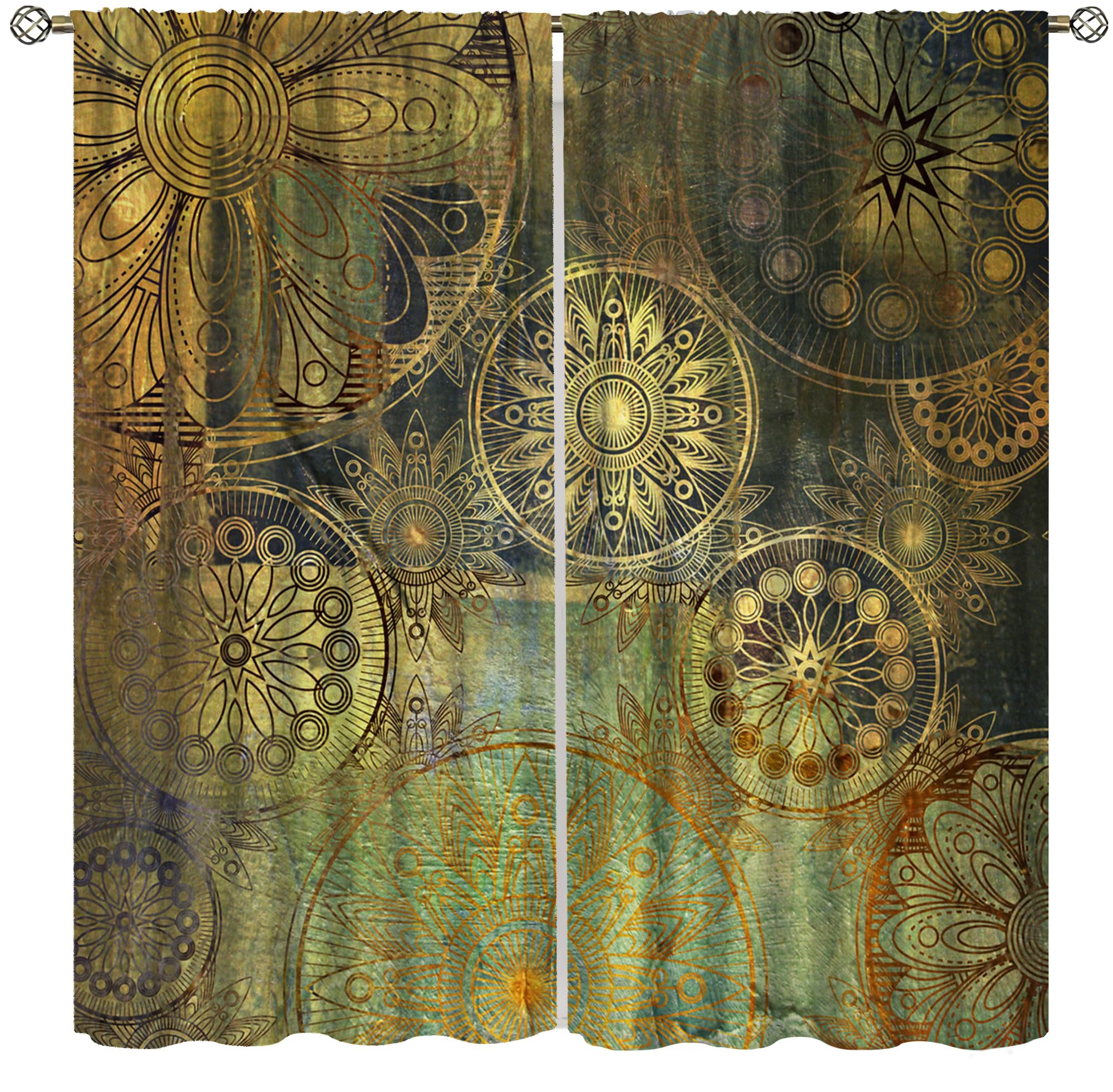 AAVEUP Mystic Mandala Blackout Curtains for Kitchen Vintage Rustic Abstract Geometric Indian Hippy Psychedelic Stamp Colorful Aesthetics Window