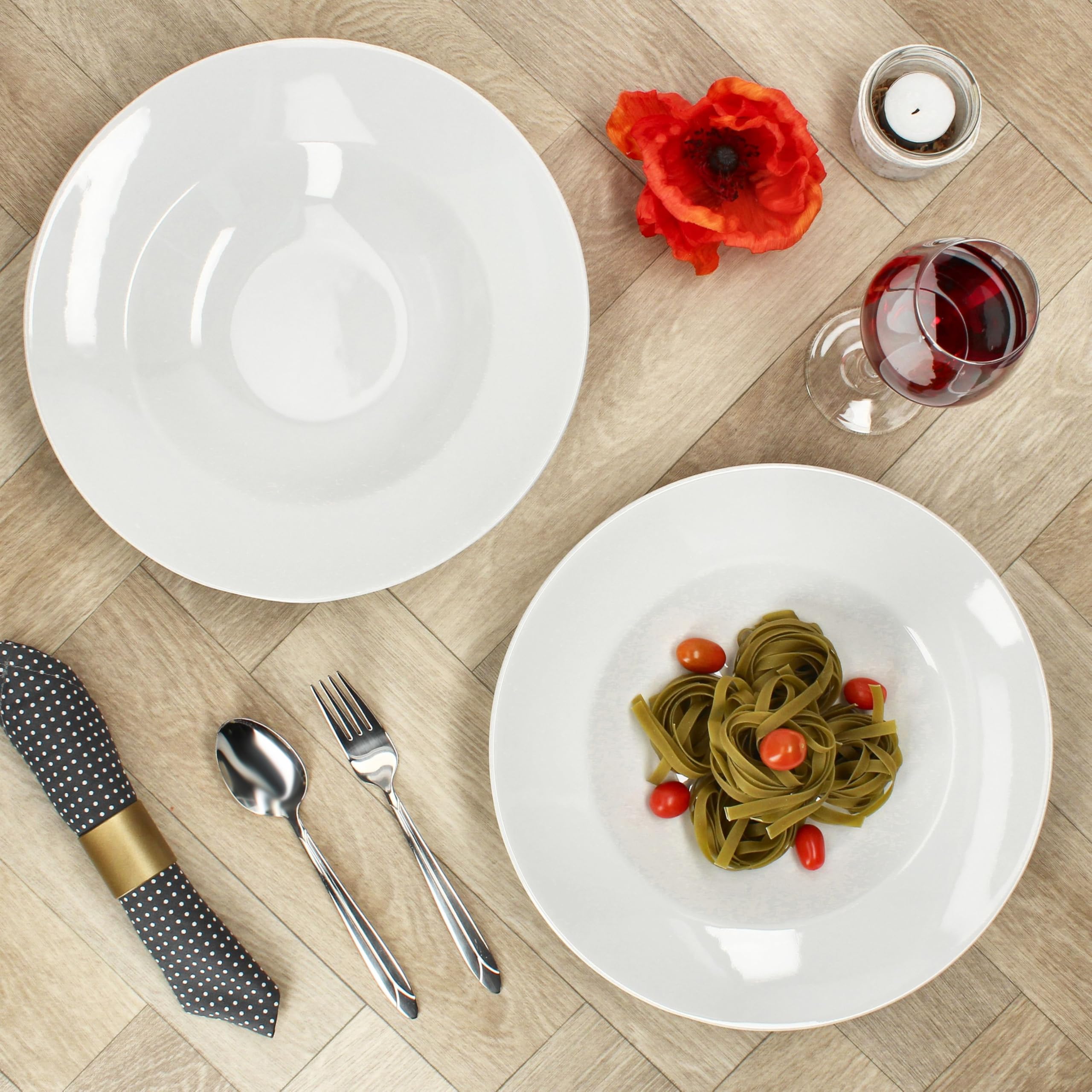 MamboCat Bianco - Set di 2 piatti per pasta, Ø 30 cm, 600 ml, piatti da pasta, insalata, antipasti e zuppe, piatti per pasta