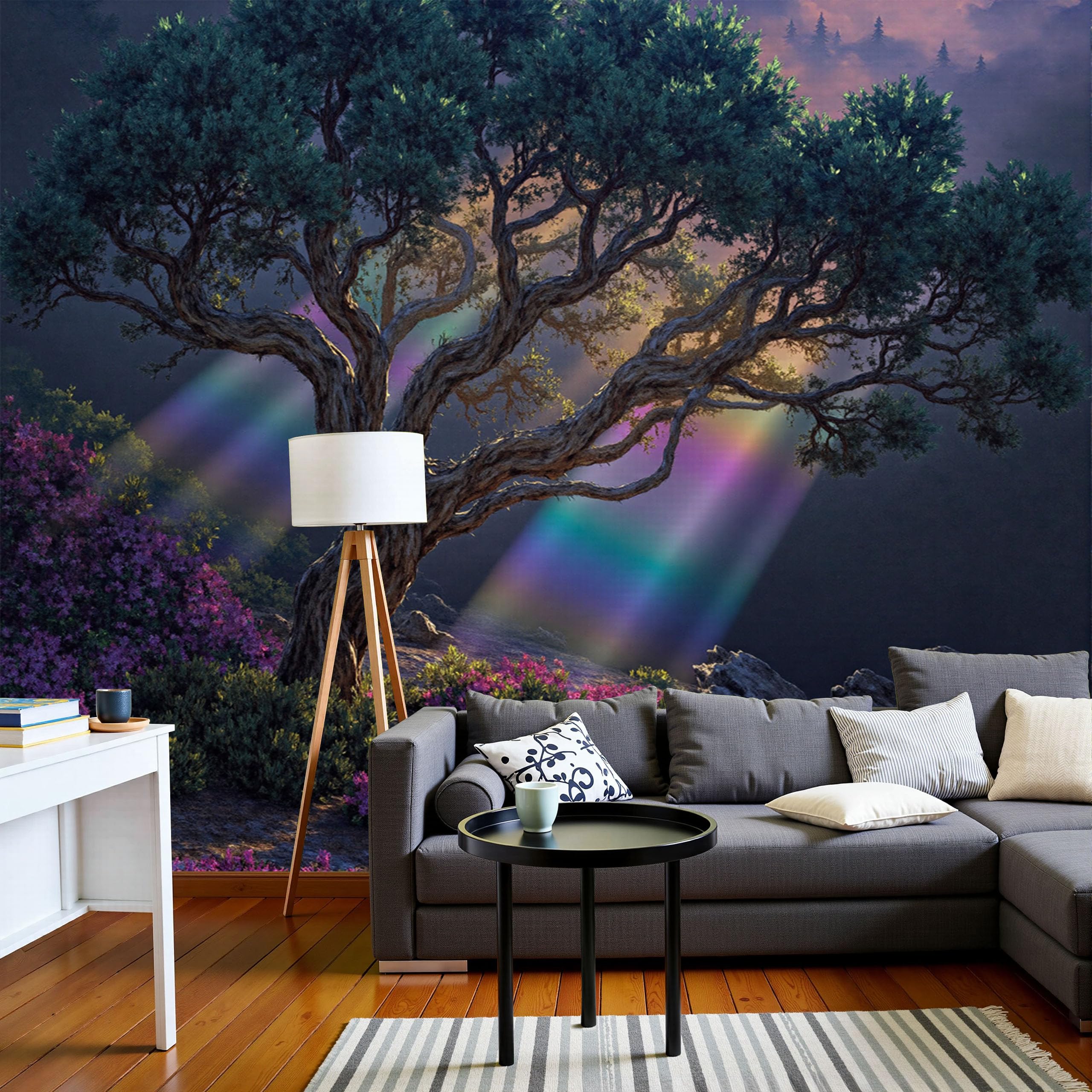 Papier peint panoramique forêt 250x175 cm pour un salon moderne