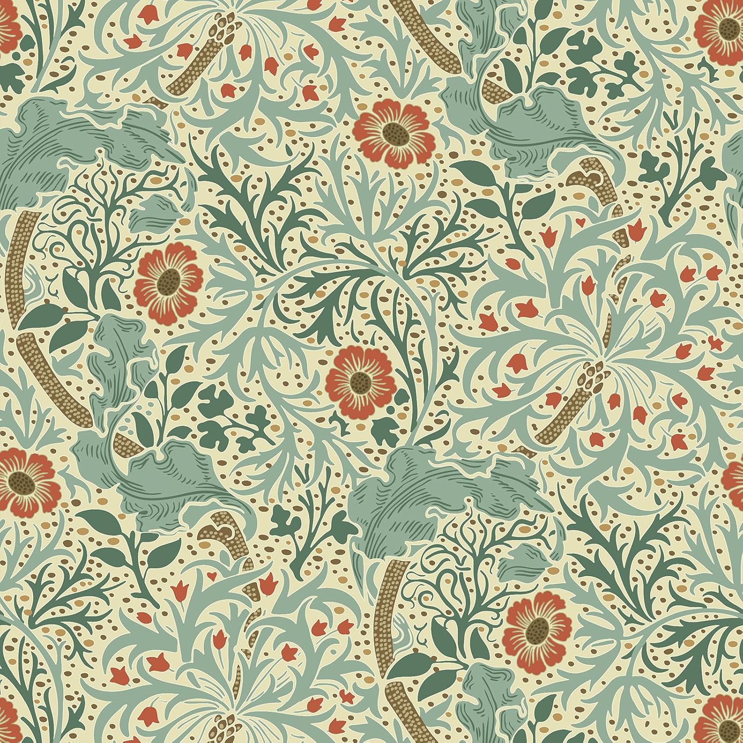 VEELIKE Cottage Cream Seaweed Floral Wallpaper Peel and Stick Vintage William Morris Wallpaper 17.7''x354'' Removable Self Adhesive Contact Paper Flower Wall Covering for Bedroom Bathroom Furniture