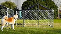Vista 7 de Jaula grande para perros al aire libre, malla de casa de perrera resistente, valla de acero para perreras con cierre seguro
