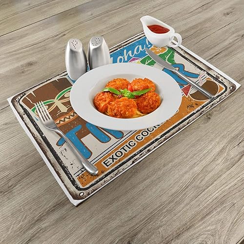Miniatura 2 de Ambesonne Tiki Bar - Juego de 4 manteles individuales de tela lavable para mesa de comedor, diseño vintage oxidado, cócteles exóticos y bebidas de
