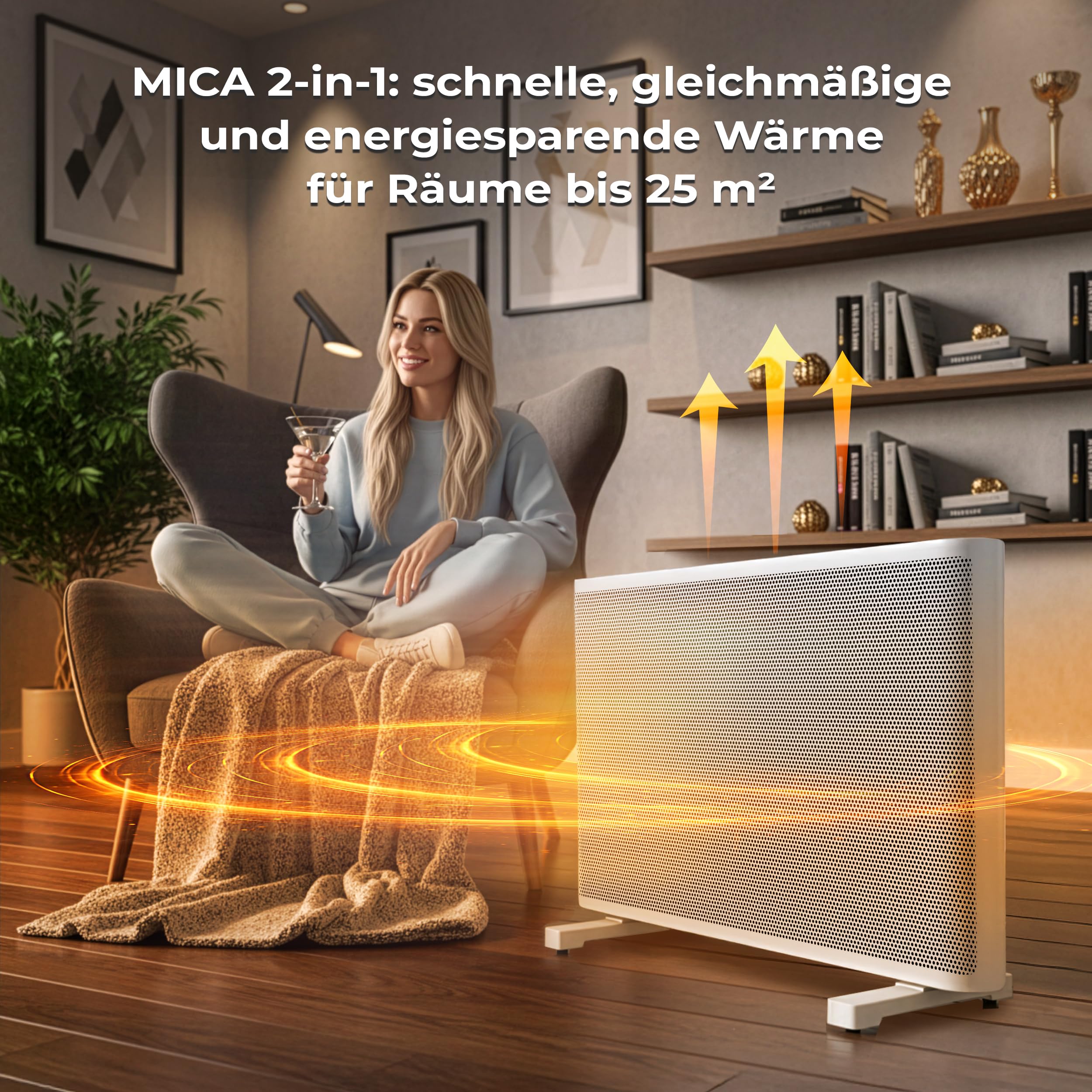 grzejnik na podczerwień konwektorowy 2w1 MICA 2000W z WiFi – szybkie grzanie, termostat, timer, ochrona przed zamarzaniem, montaż stojący lub na ścianie, energooszczędny