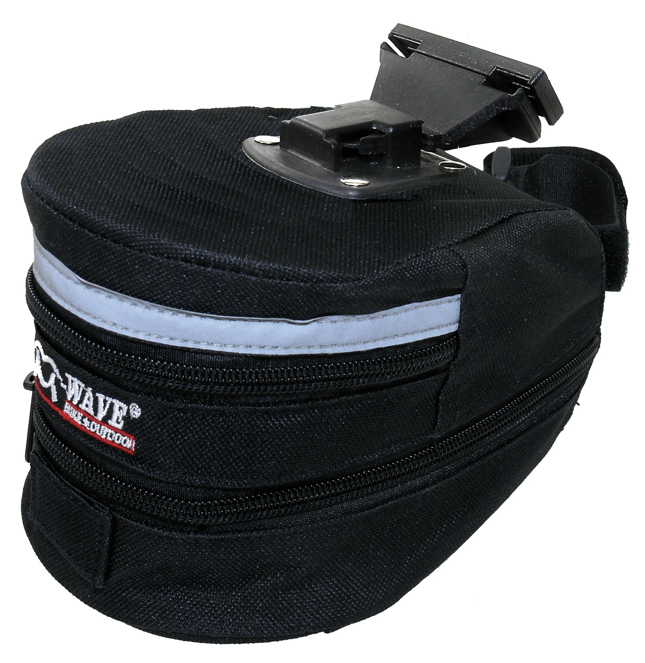 M-WAVE Borsa Sottosella Clip-On Nera - Espandibile Con Cerniera, Supporto Per Luce, Cinghie Elastiche, Nastro Riflettente - 4