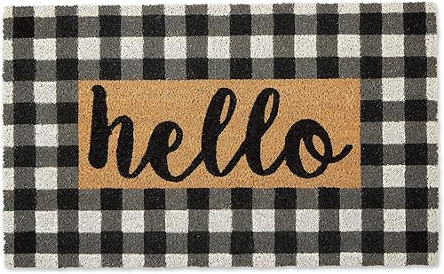 DII Tapete de fibra de coco natural para puerta principal, colección para exteriores, tapete decorativo a cuadros con respaldo de PVC resistente, 17