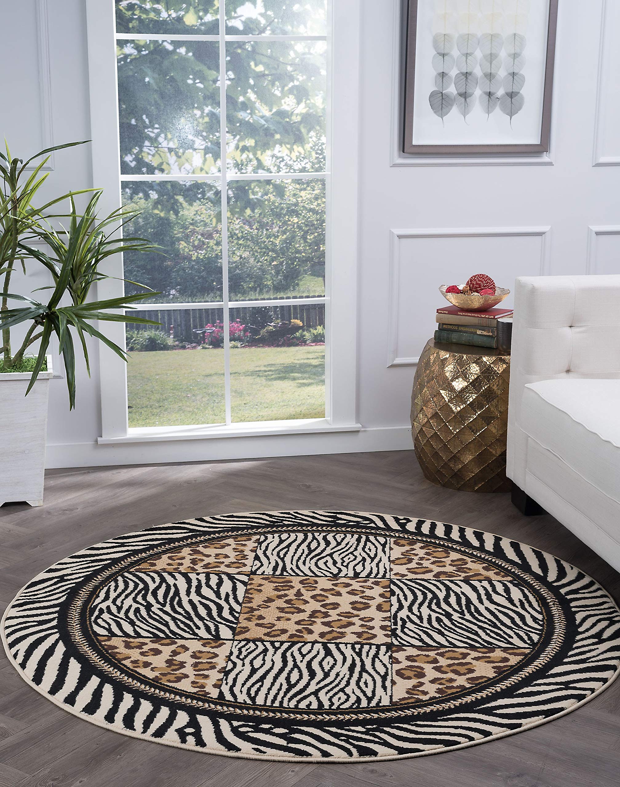 Tayse Macie Multi-Color 8 Foot Round Area Rug for Living, Bedroom, or Dining Room - Transitional, Animal