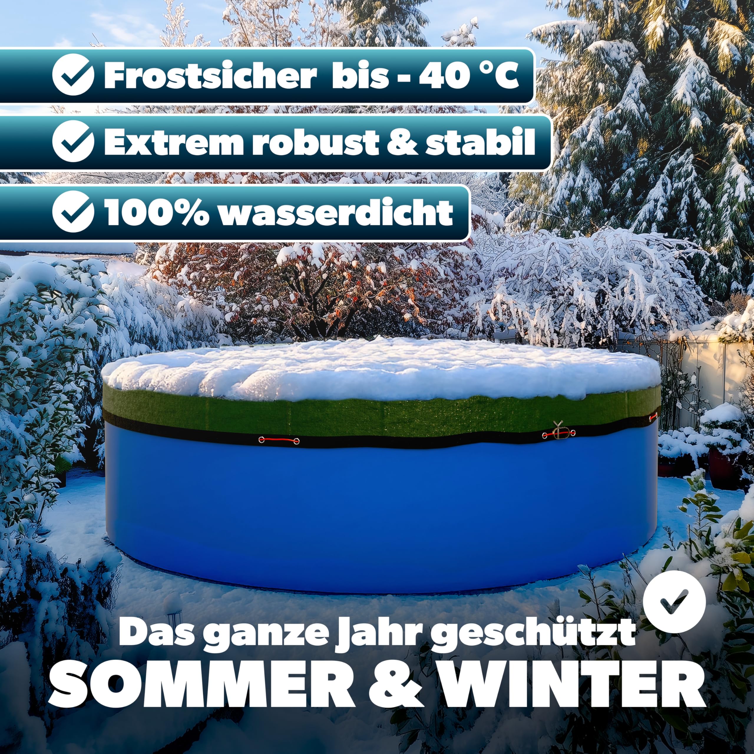 poolomio Poolabdeckung oval 630x360 cm 2in1 Solarplane & Winterabdeckung | Robuste, UV-beständige 110 g/m² PE-Poolplane – hemmt Algen, hält Blätter & Schmutz fern, inkl. Spannseil; Planenmaß 690x420