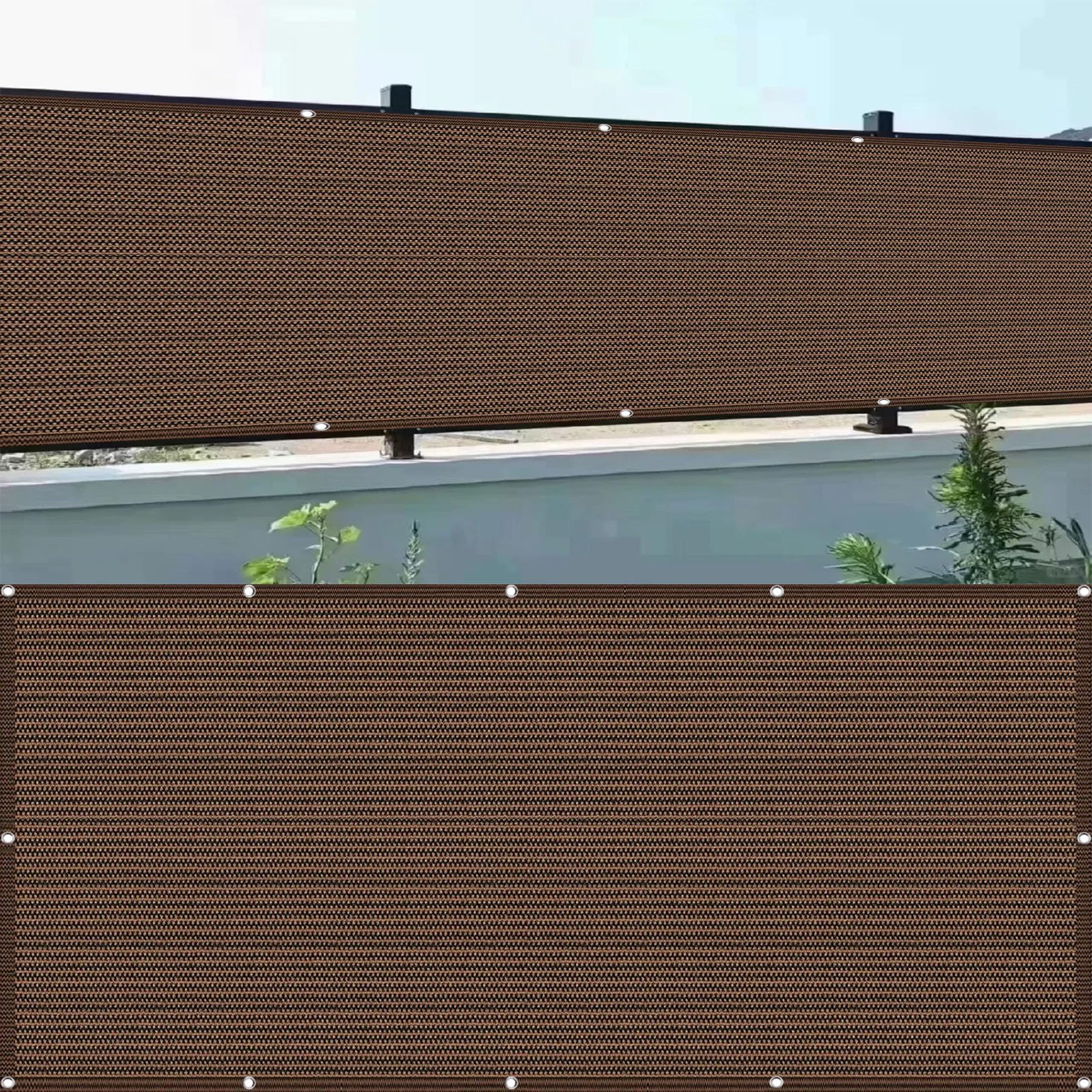 Malla de Ocultación 90 x 550 cm Privacidad Protección Solar y Transpirabilidad Malla de Ocultacion Valla con Sogas y Bridas para Exterior Terraza Jardín, Marrón