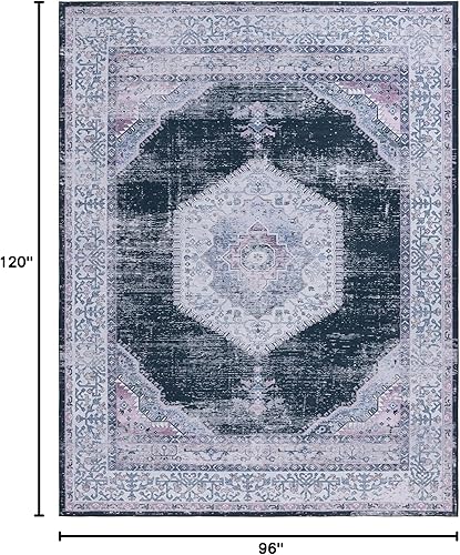 Miniatura 2 de SAFAVIEH Alfombra de área de 8 x 10 pies, lavable, colección Tucson, grande, negro y beige, antideslizante, ideal para sala de estar, dormitorio,