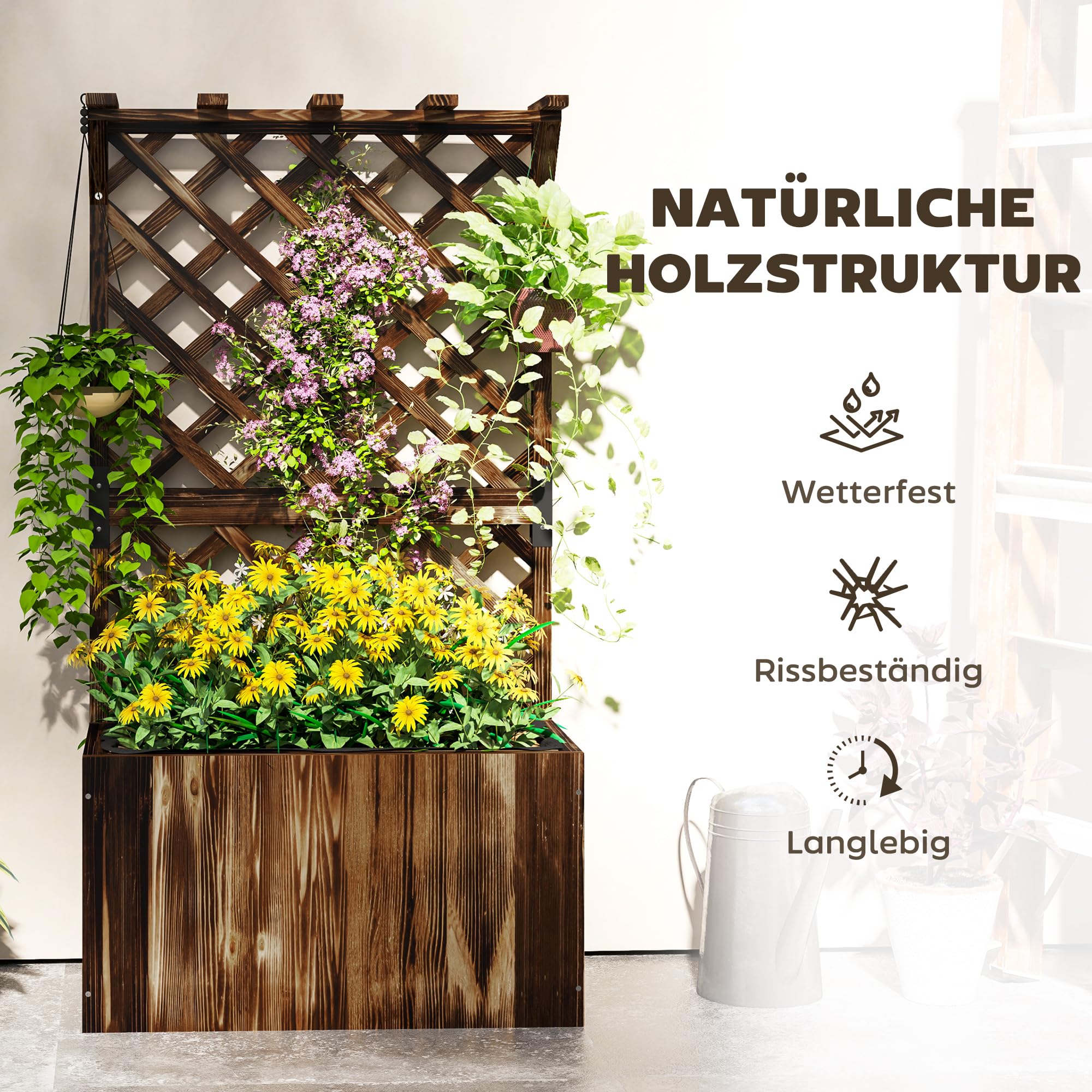 Outsunny Hochbeet Holz Pflanzkasten mit Sichtschutz Dach Verkohlt